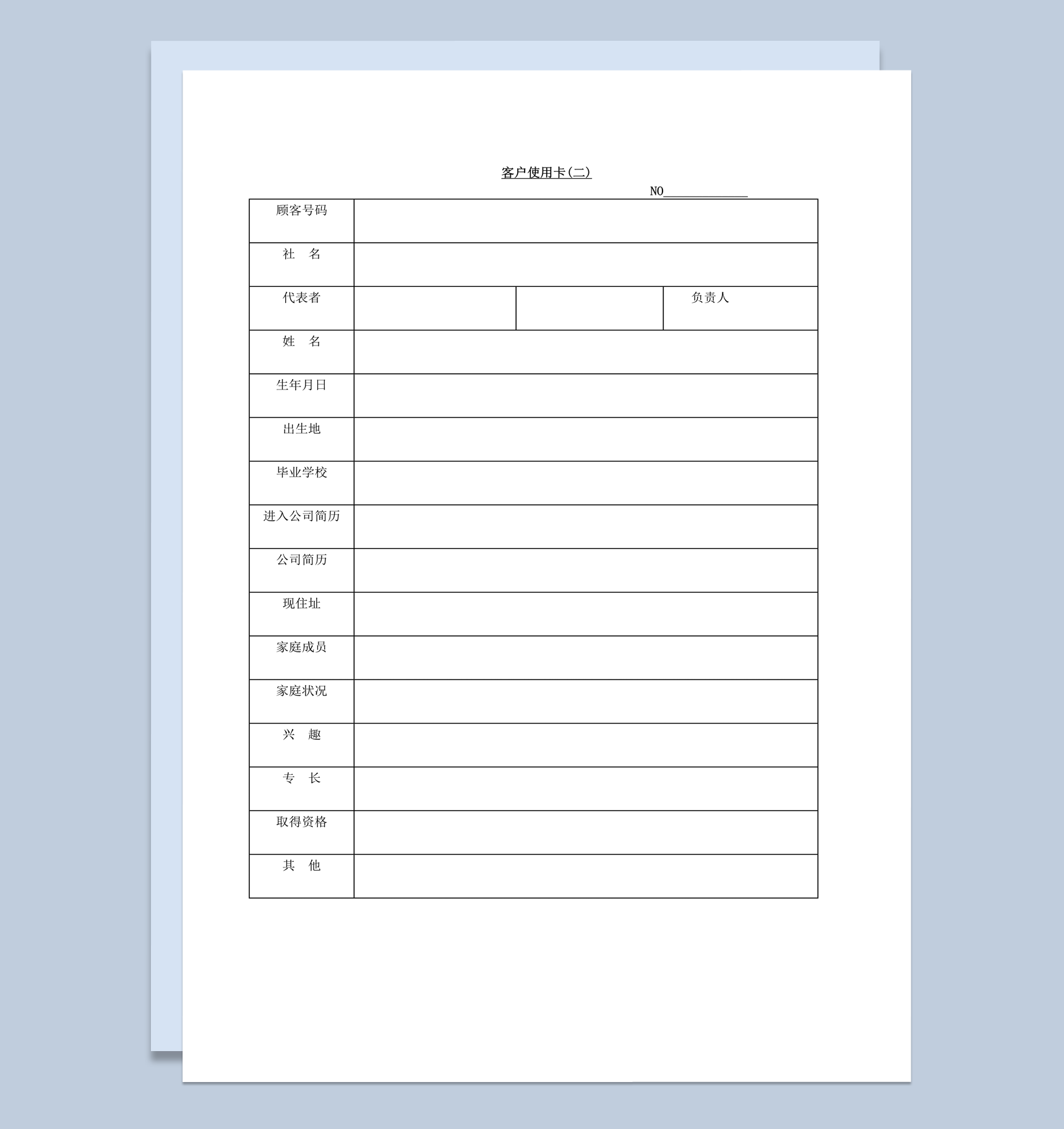 客户资料详情报告填报表word模板