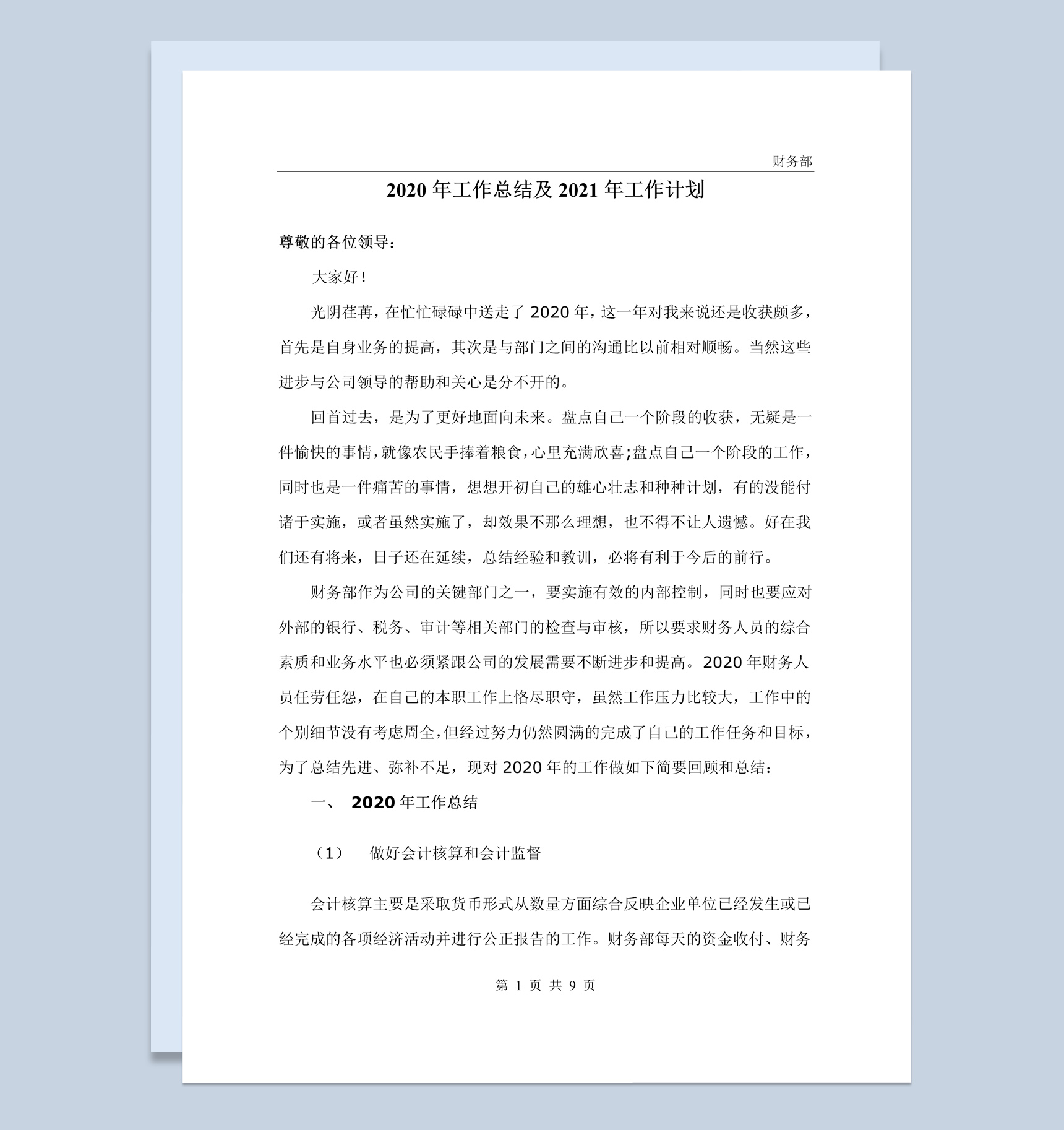 20XX年财务经理年终工作总结以及工作计划WordWord模板