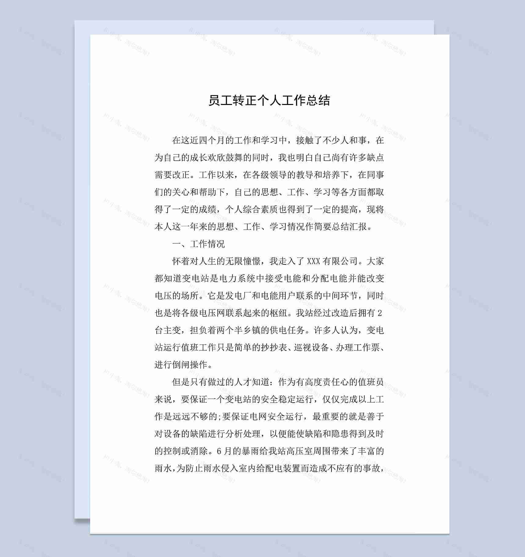 企业试用员工转正个人工作总结年终总结Word模板-1
