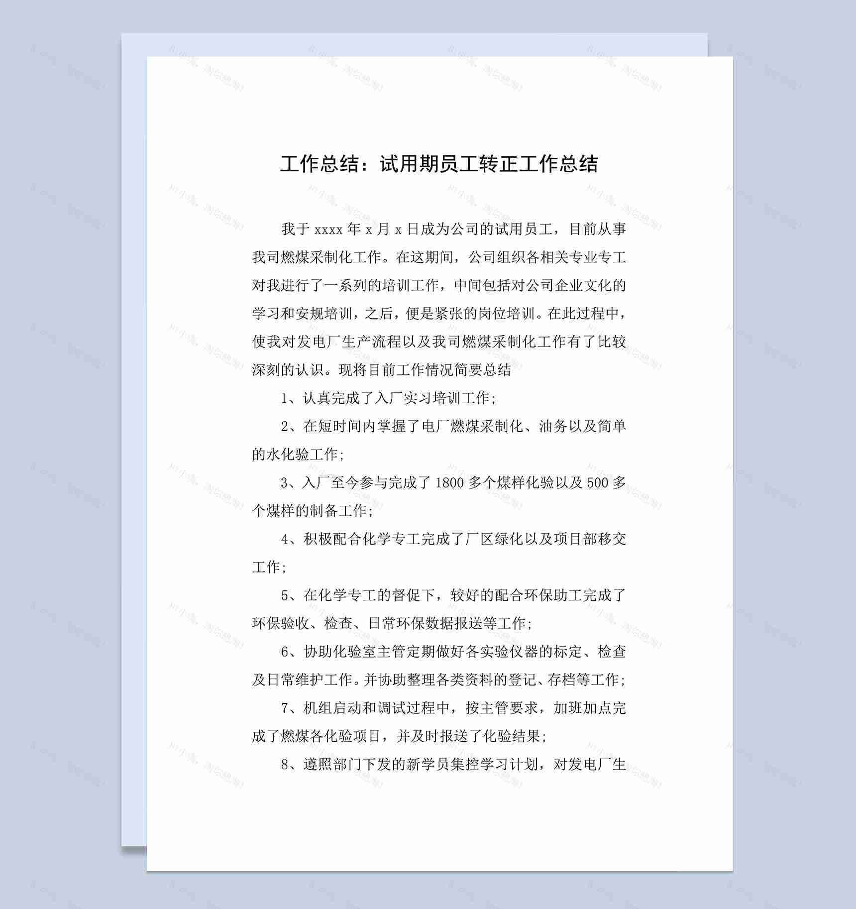 公司企业试用期员工个人年终转正工作总结Word模板-1