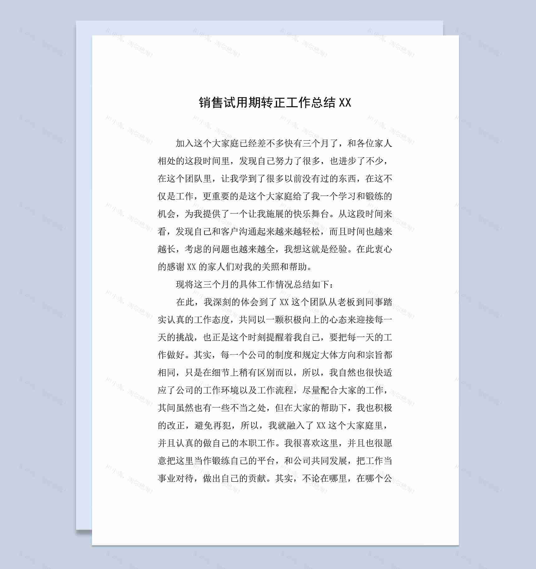 白色销售试用期转正个人年终工作总结Word模板-1