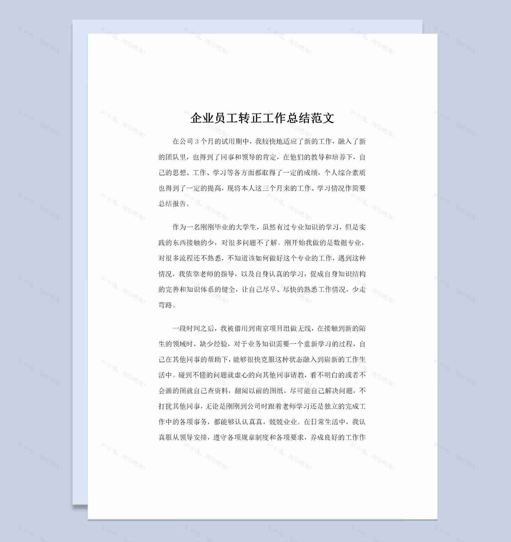 全新整理的新版企业员工转正工作总结范文Word模板-1
