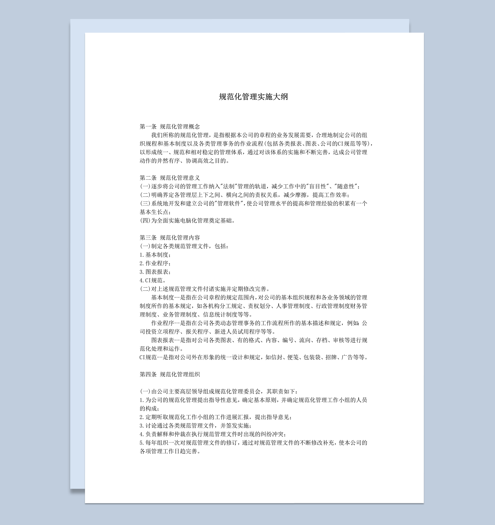 规范化管理概念实施大纲条例word模板