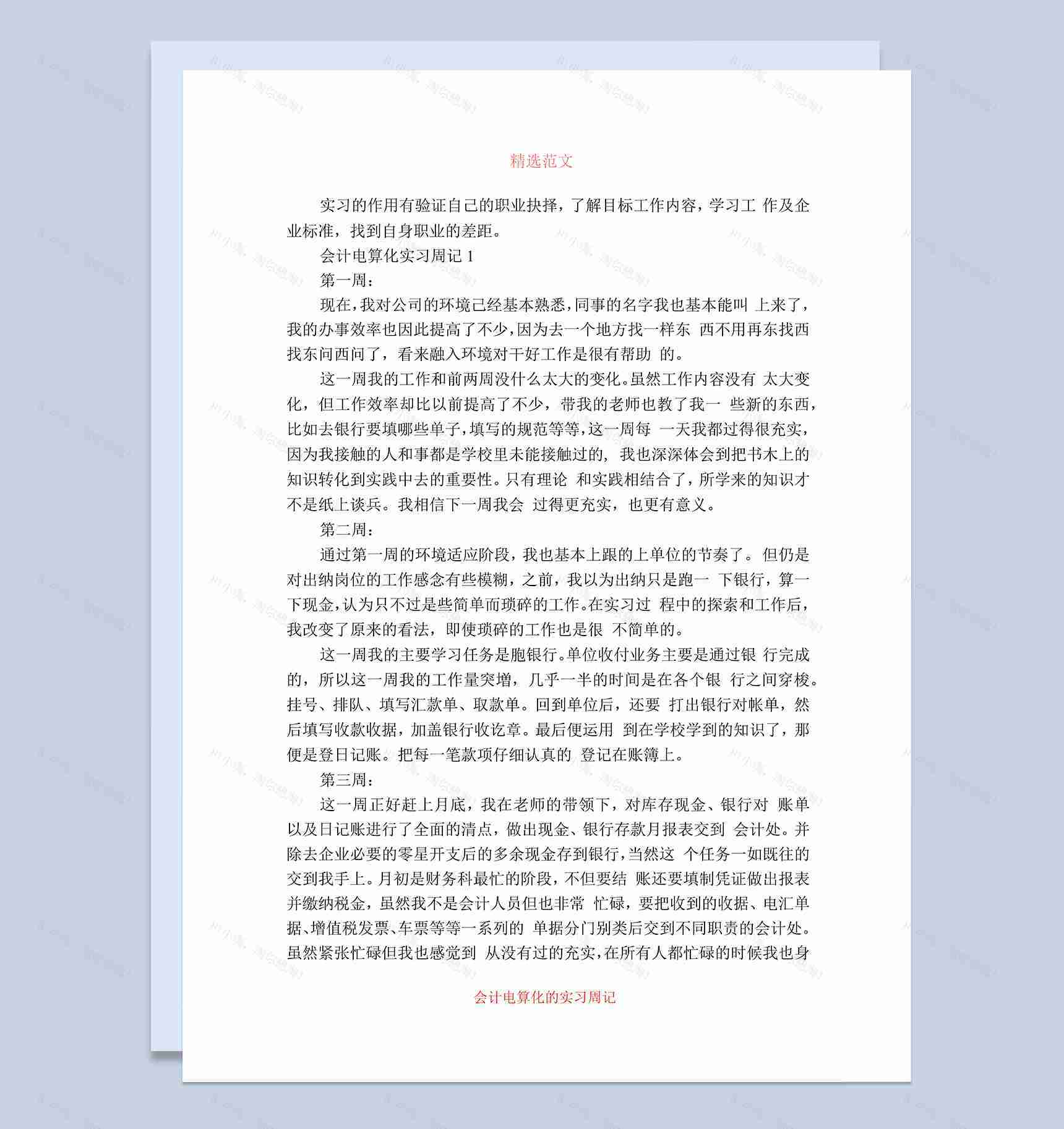 会计电算化专业的实习周记报告汇报范本Word模板-1