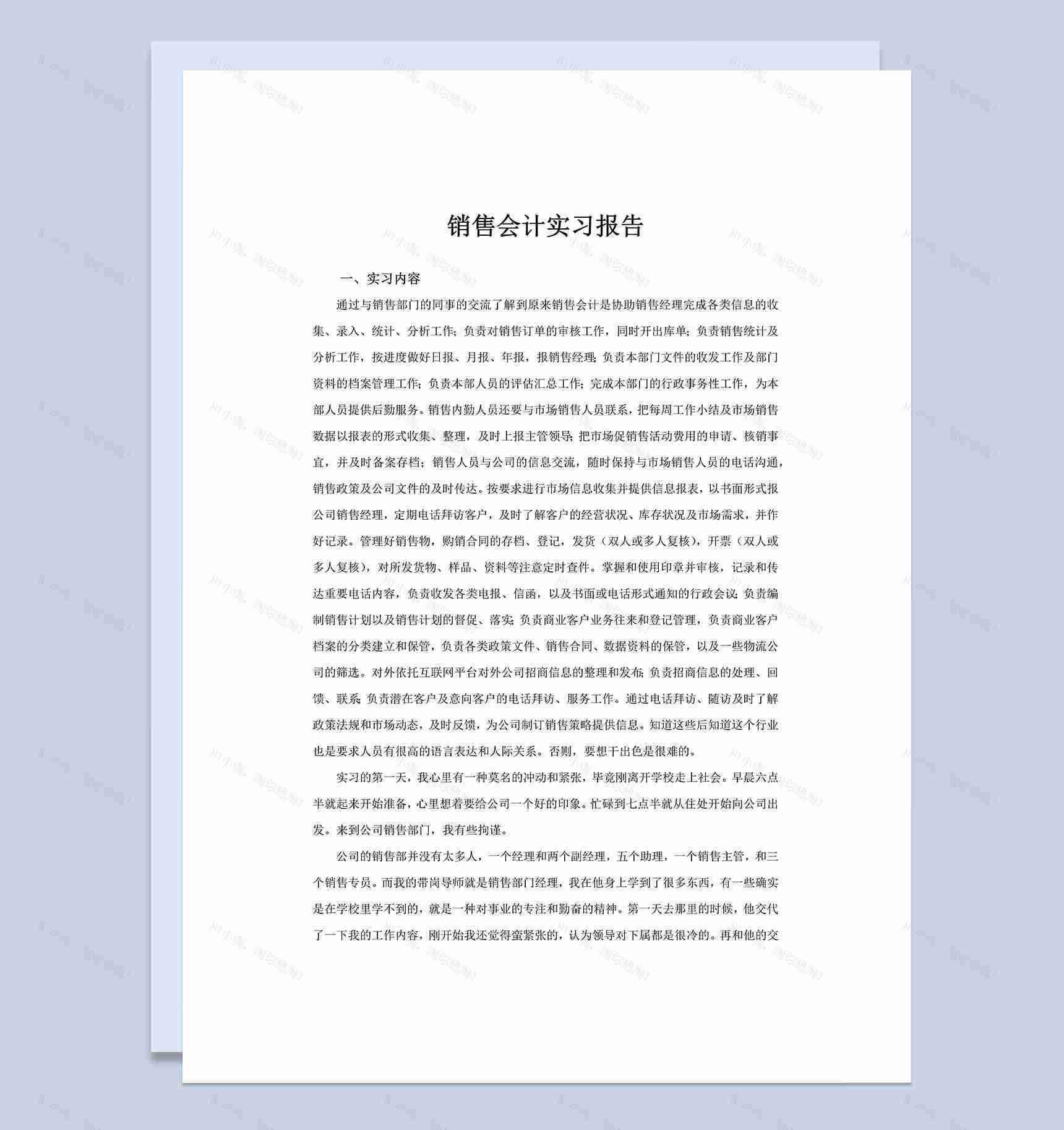 白色简洁风格销售会计实习报告范本Word模板-1