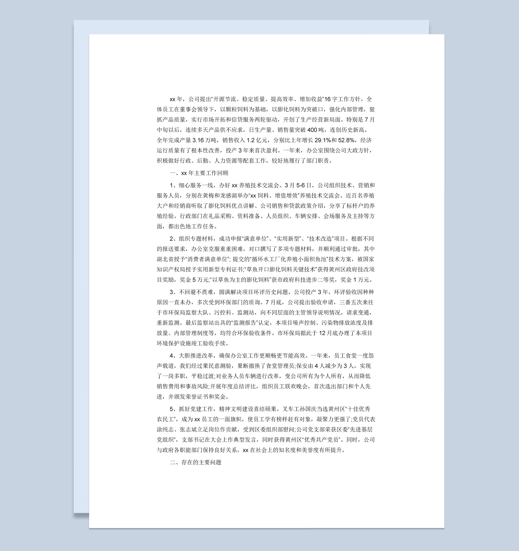 大小型企业办公室年终总结范本Word模板