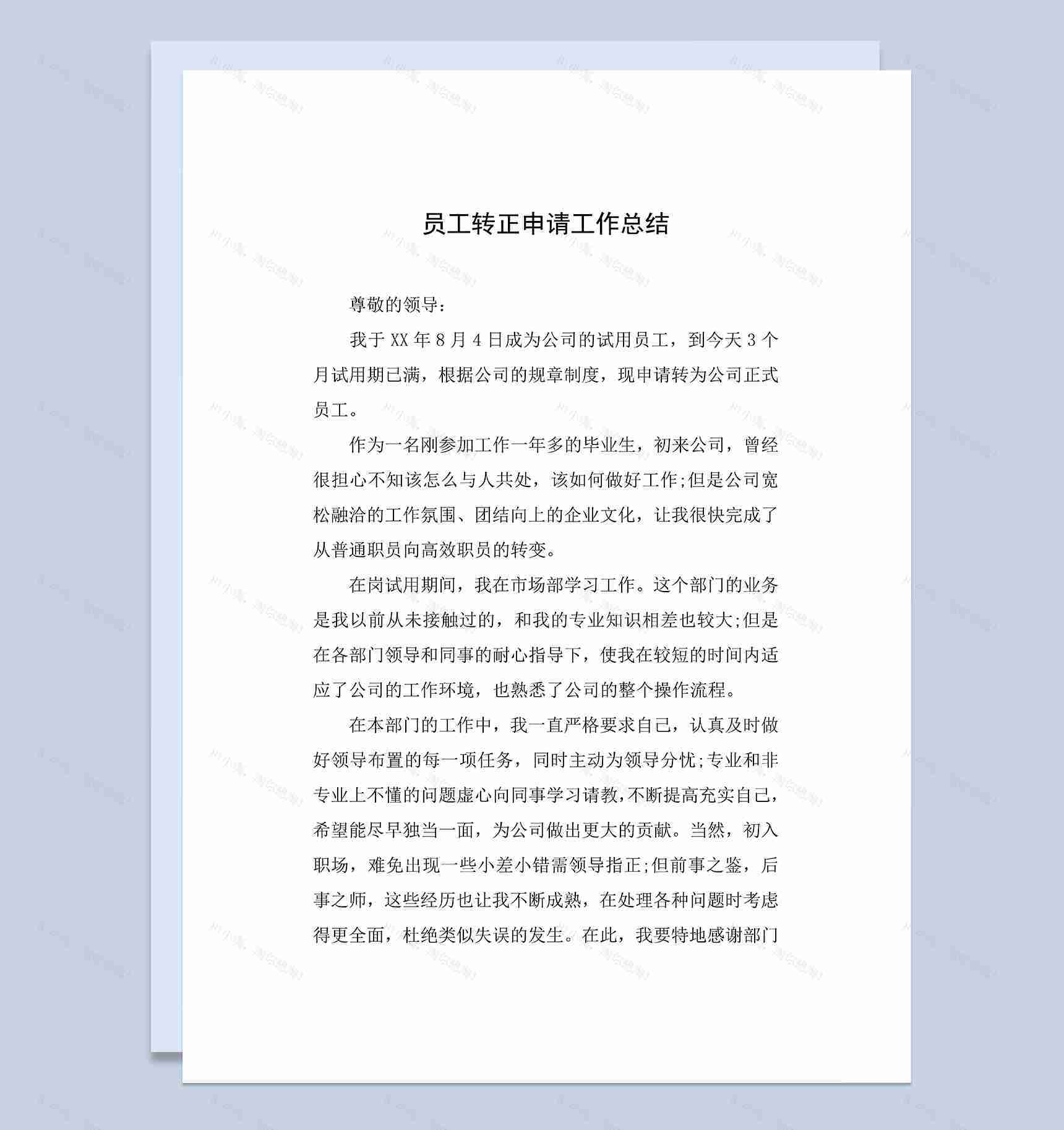 市场部员工转正申请工作总结年终总结Word模板-1