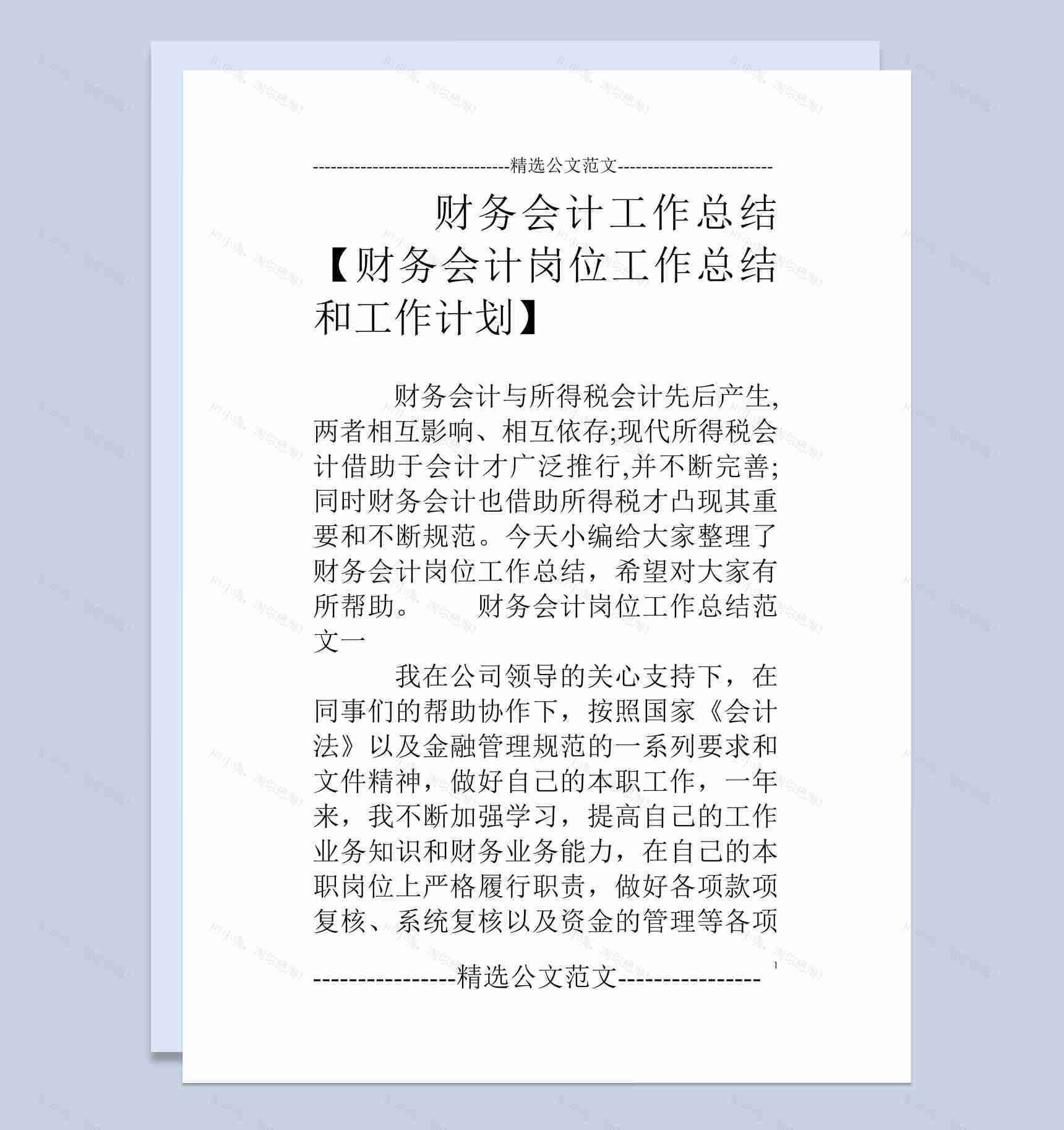 财务会计岗位年终总结报告和工作计划Word模板-1