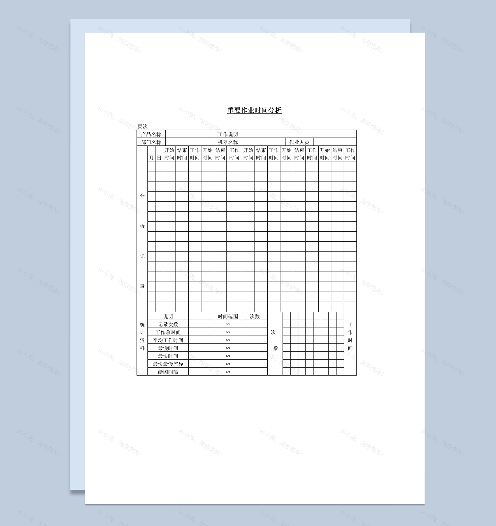 公司部门工作分工重要作业时间分析表word模板-1
