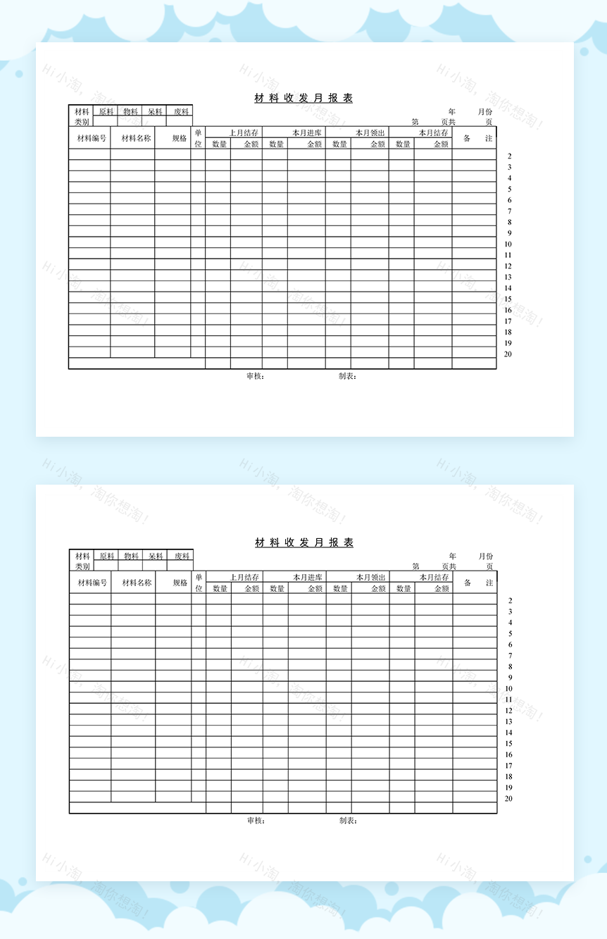生产企业材料收发月统计报表Word模板-1