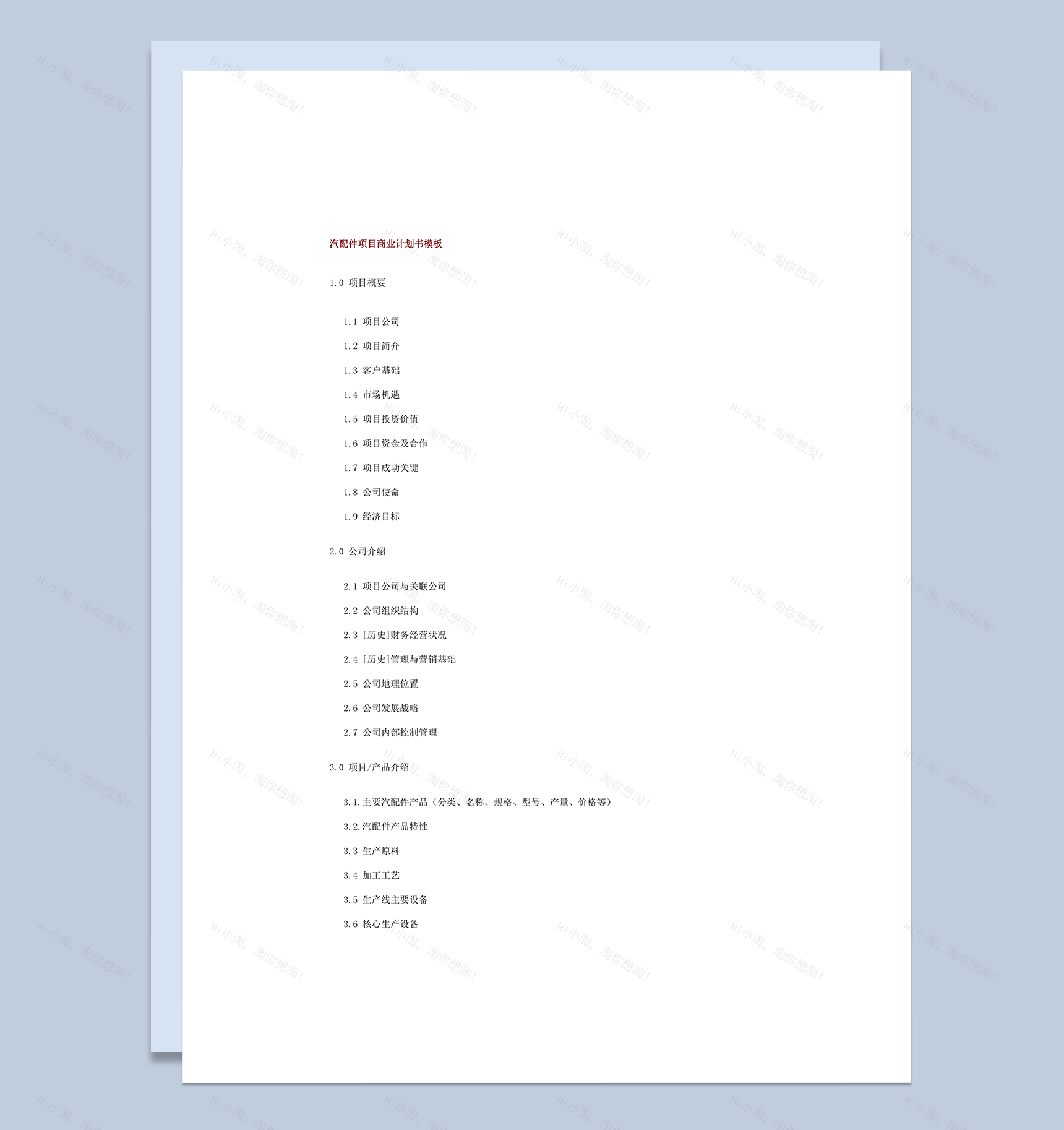 汽配件项目商业计划书模板word模板-1