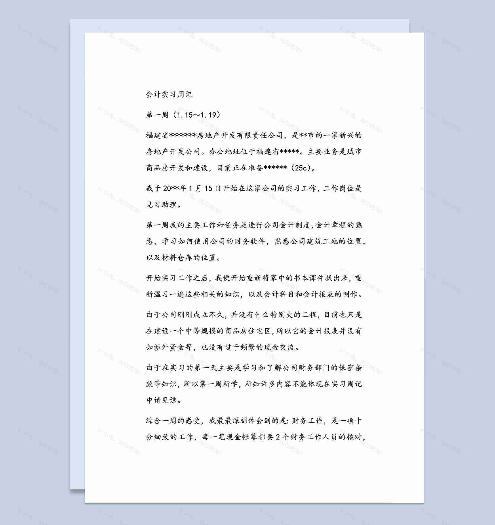XX房地产开发公司实习周记会计专业实习日记范本Word模板-1