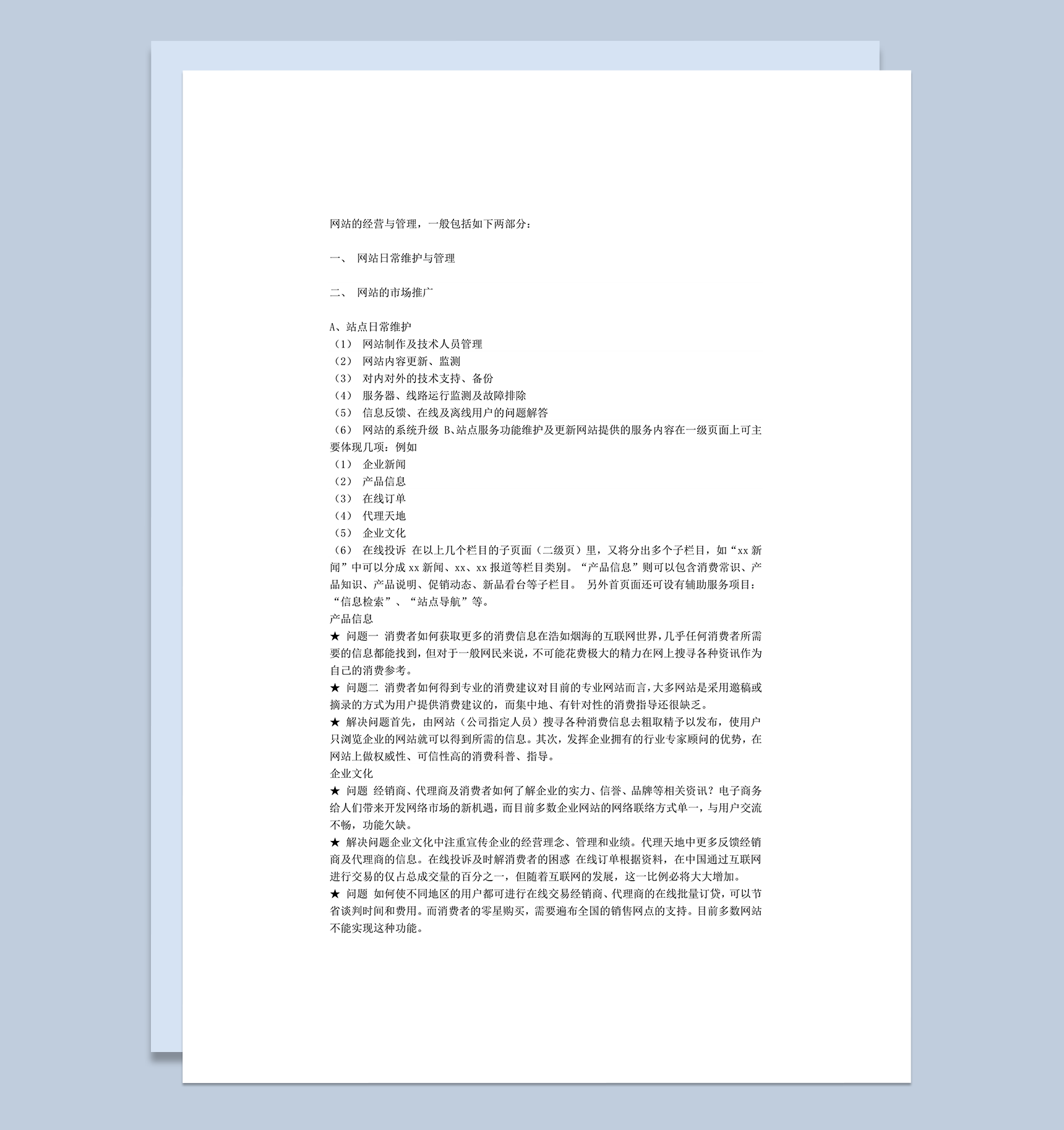 网站的管理和维护日常流程事项word模板