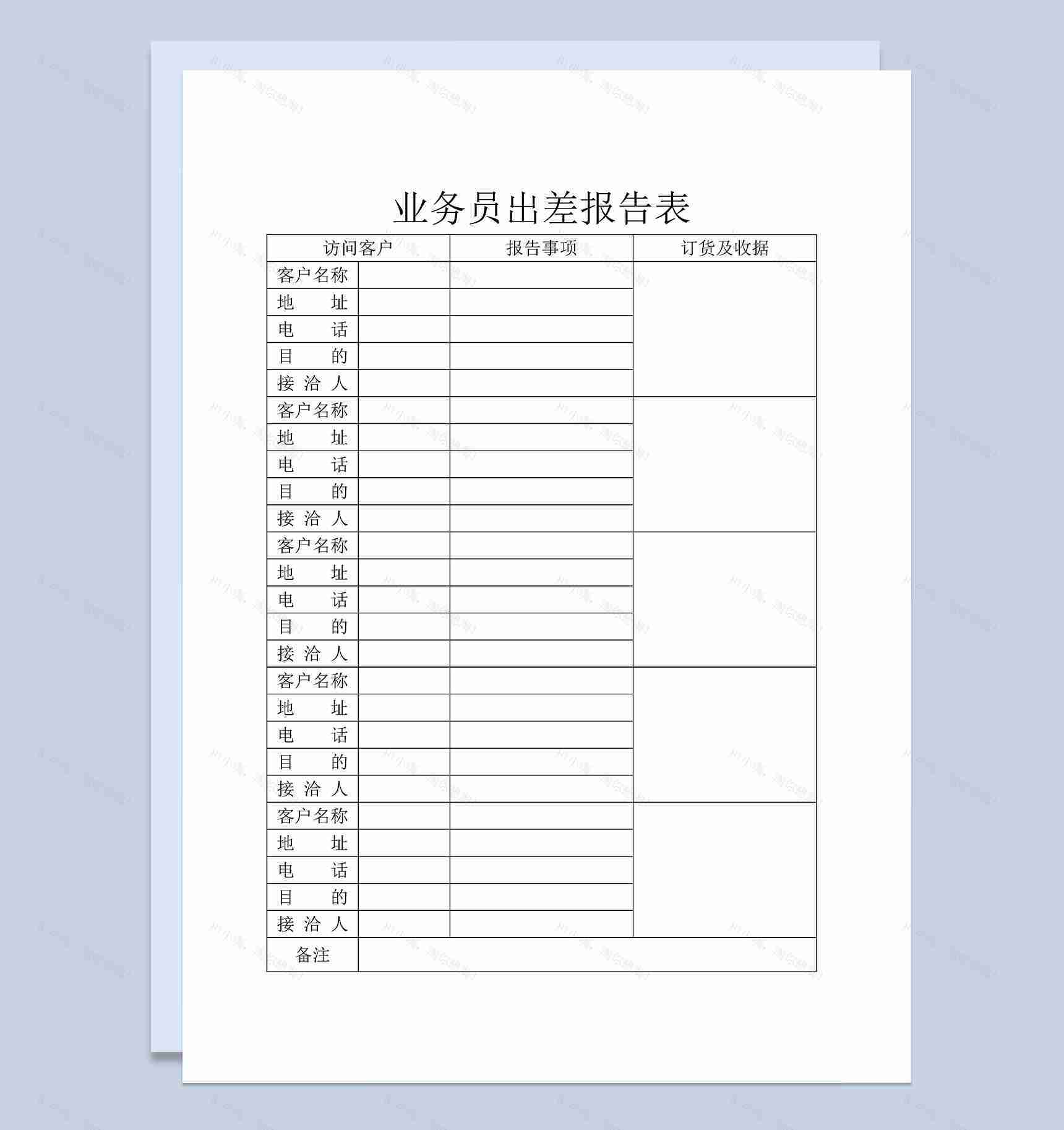 企业公司业务员出差报告表Word模板-1