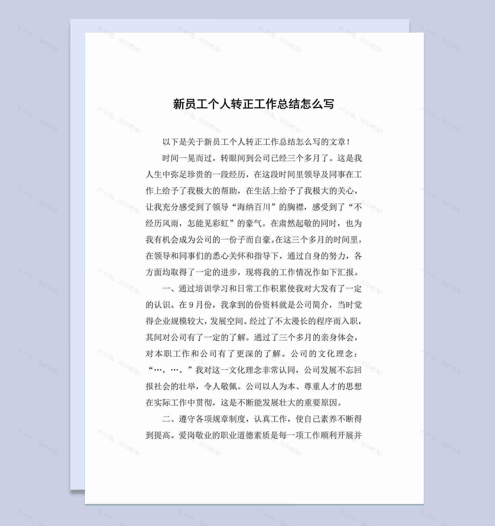 简约风格工厂新员工转正工作总结汇报Word模板-1