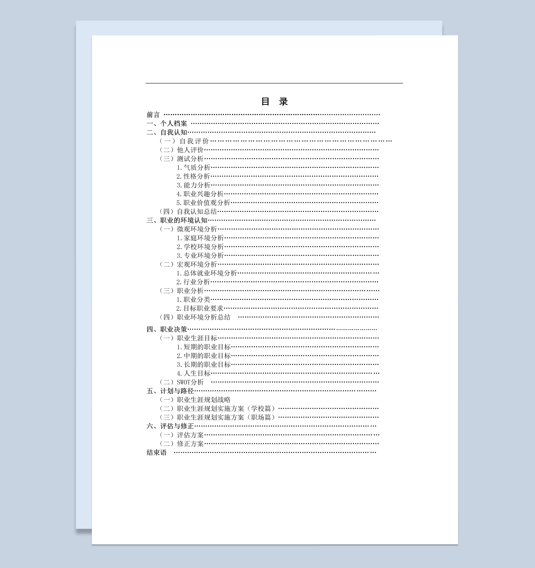 白色简约临床学院大学生职业生涯规划书范本Wor模板