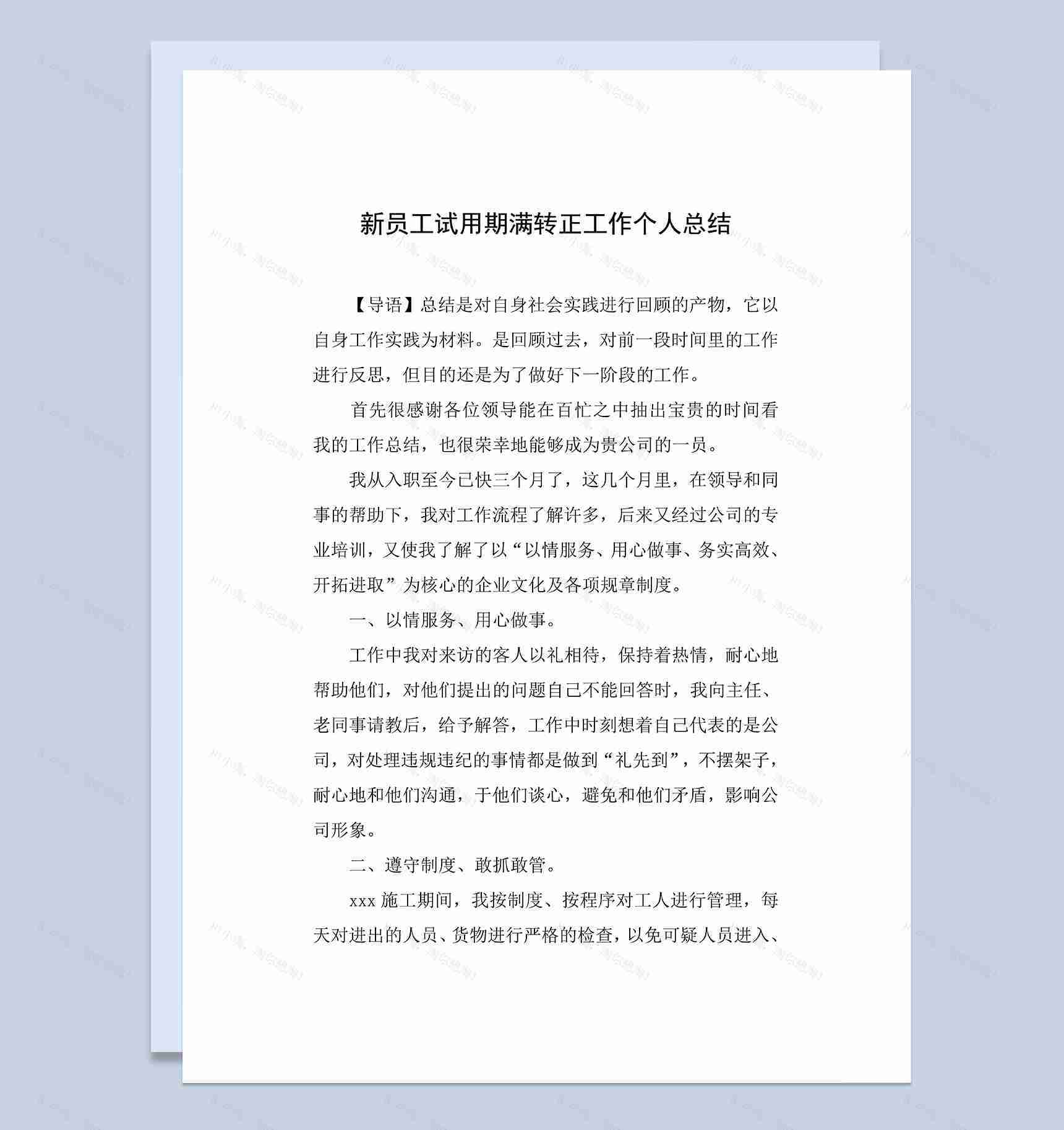 新员工试用期满个人年终转正工作总结Word模板-1