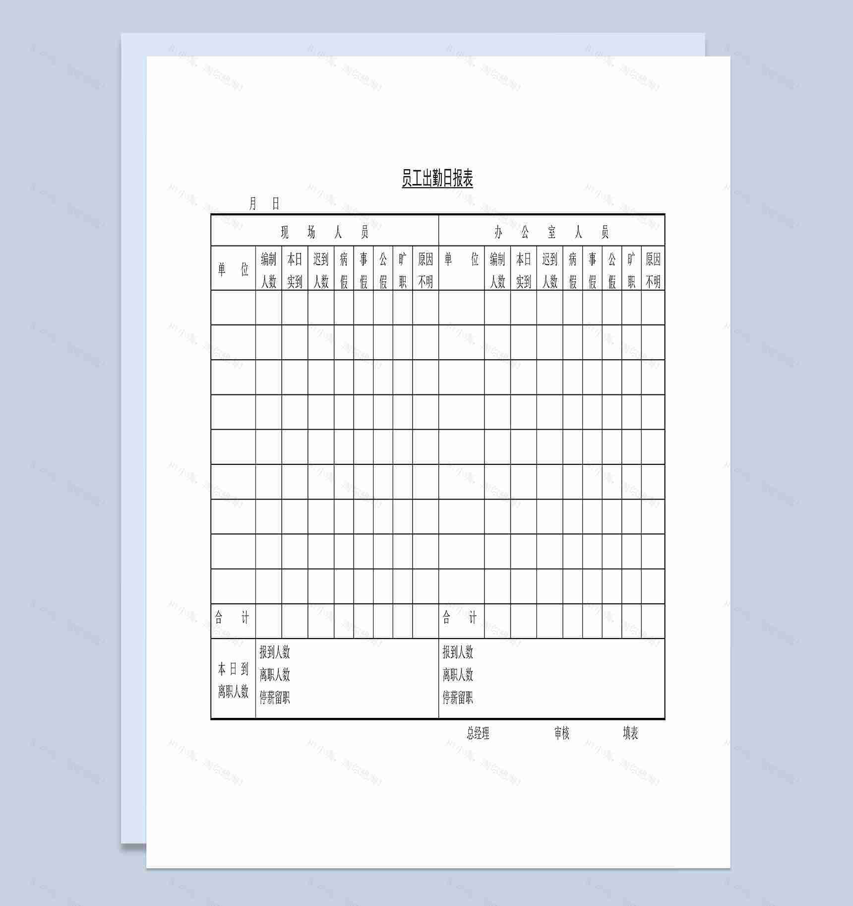 公司员工出勤统计日报表Word模板-1