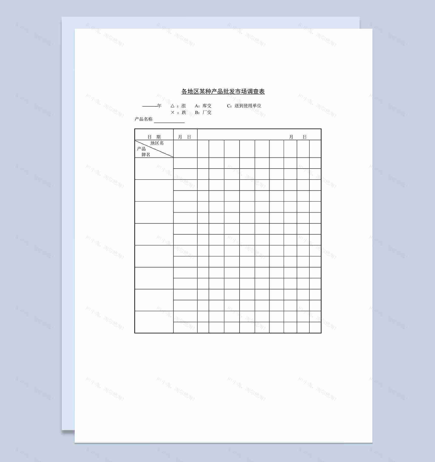 各地区某种产品批发市场调查问卷Word模板-1