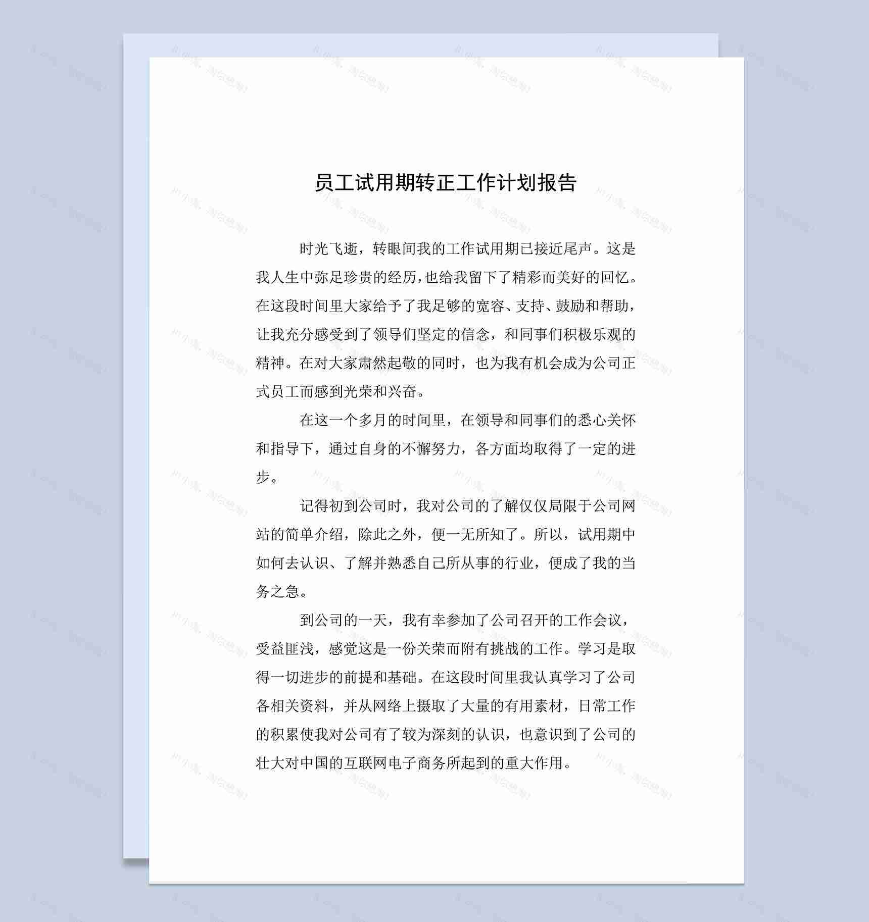 公司员工试用期转正年终工作计划报告Word模板-1