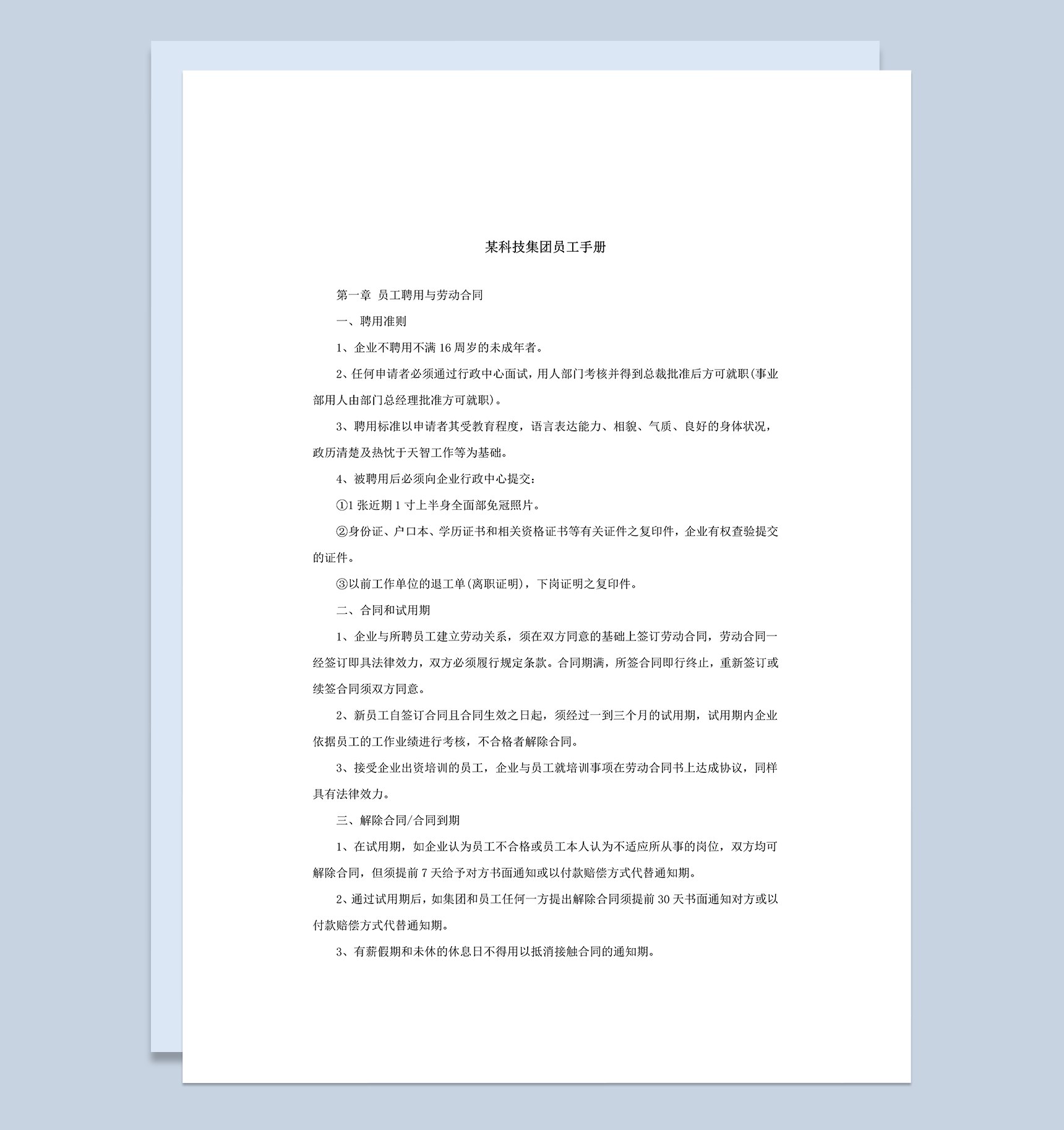 通用大气某科技集团员工手册范本Word模板