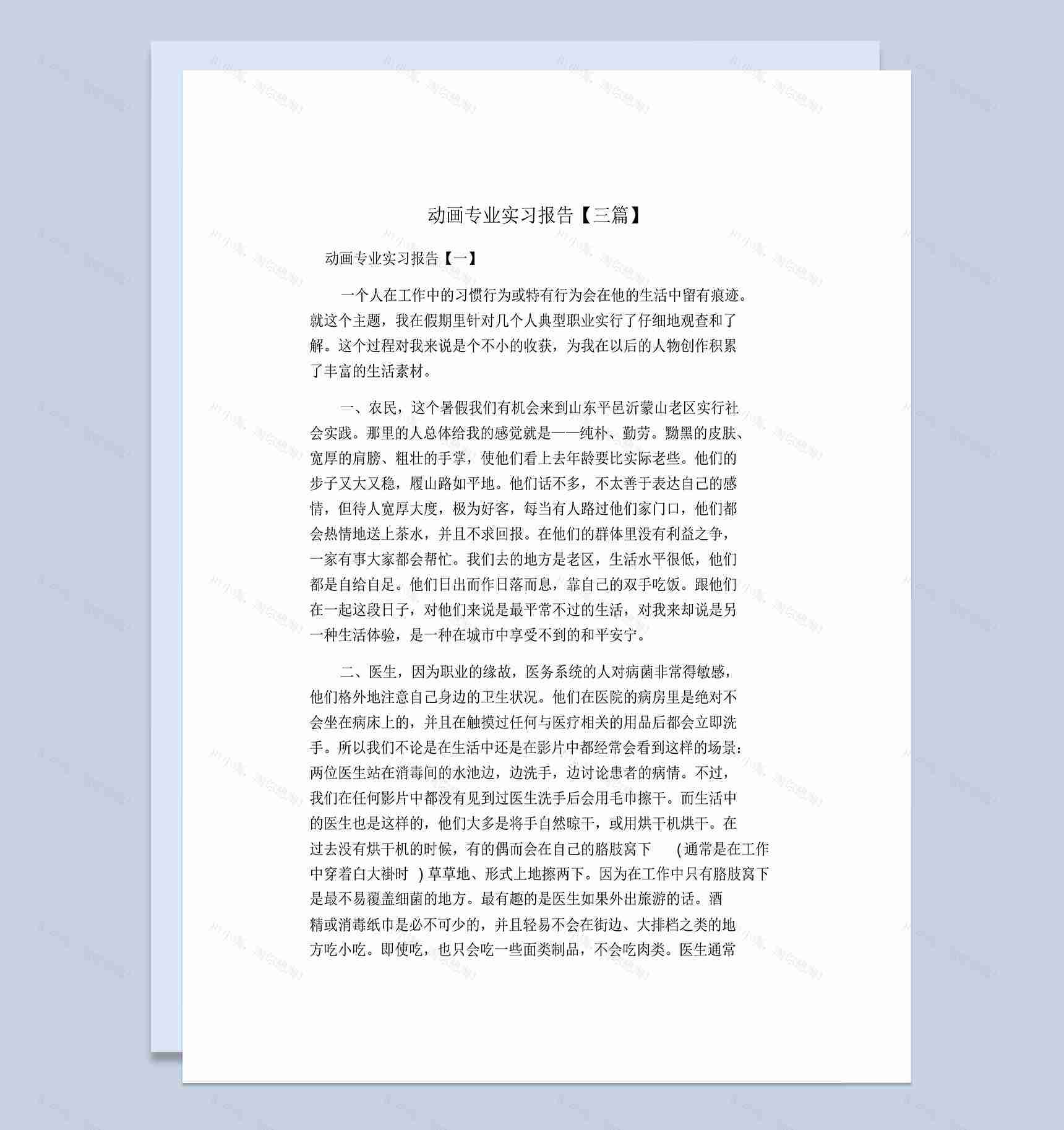 动画专业大学生实习报告范本Word模板-1