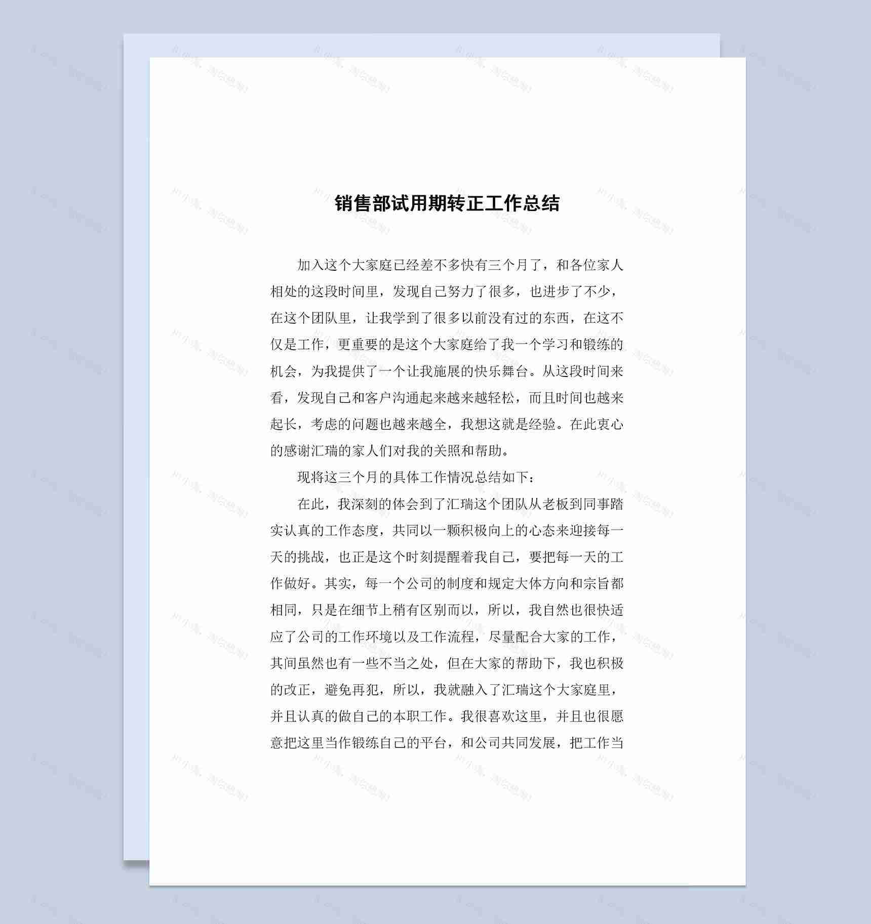公司销售部员工试用期通用转正工作总结Word模板-1