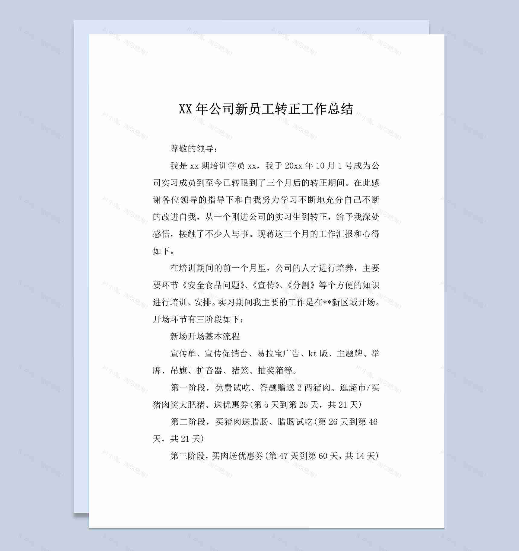 白色简约风公司新员工转正工作总结报告Word模板-1