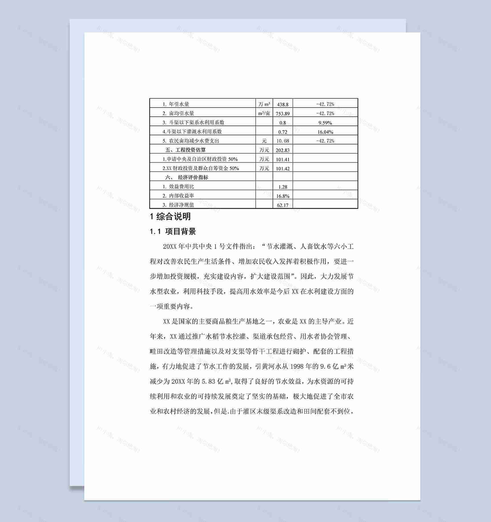 大坝水渠节水可行性研究报告Word模板-1