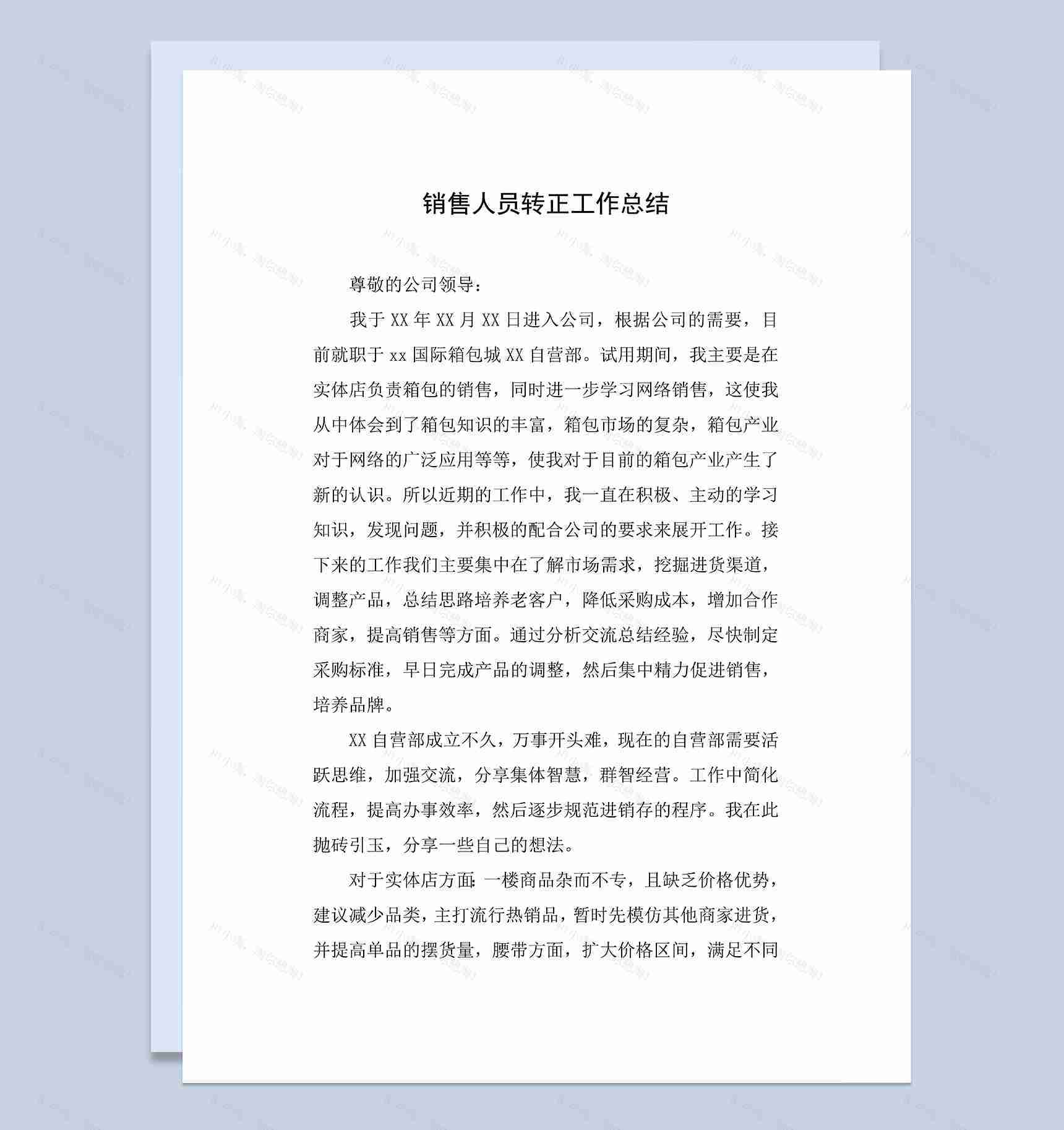 简单通用销售人员个人转正年终工作总结Word模板-1