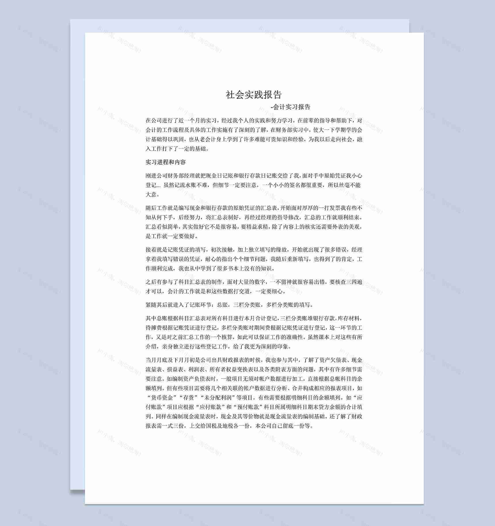会计专业社会实践报告会计顶岗实习报告范本Word模板-1