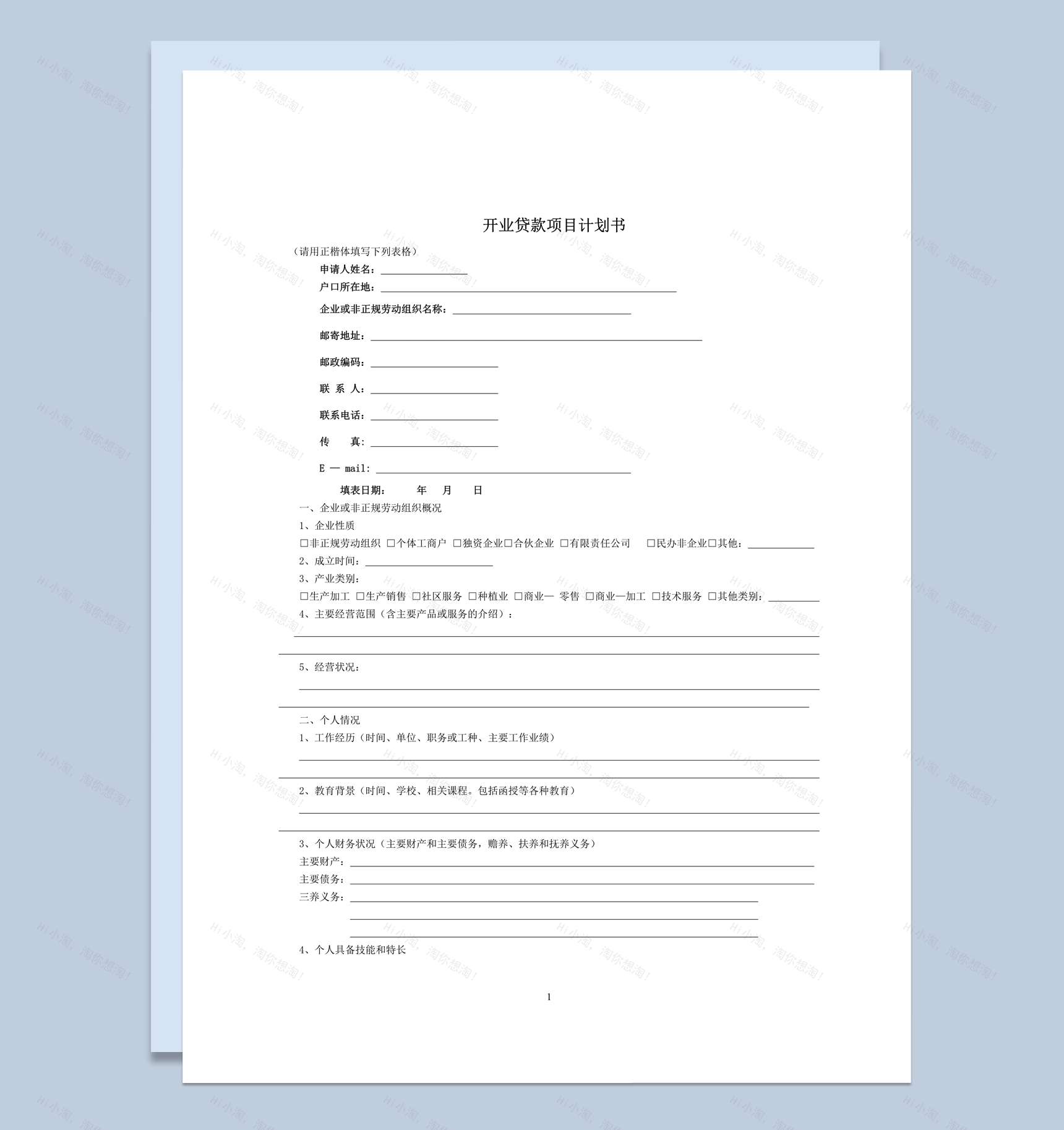 企业开业贷款项目计划书word模板-1