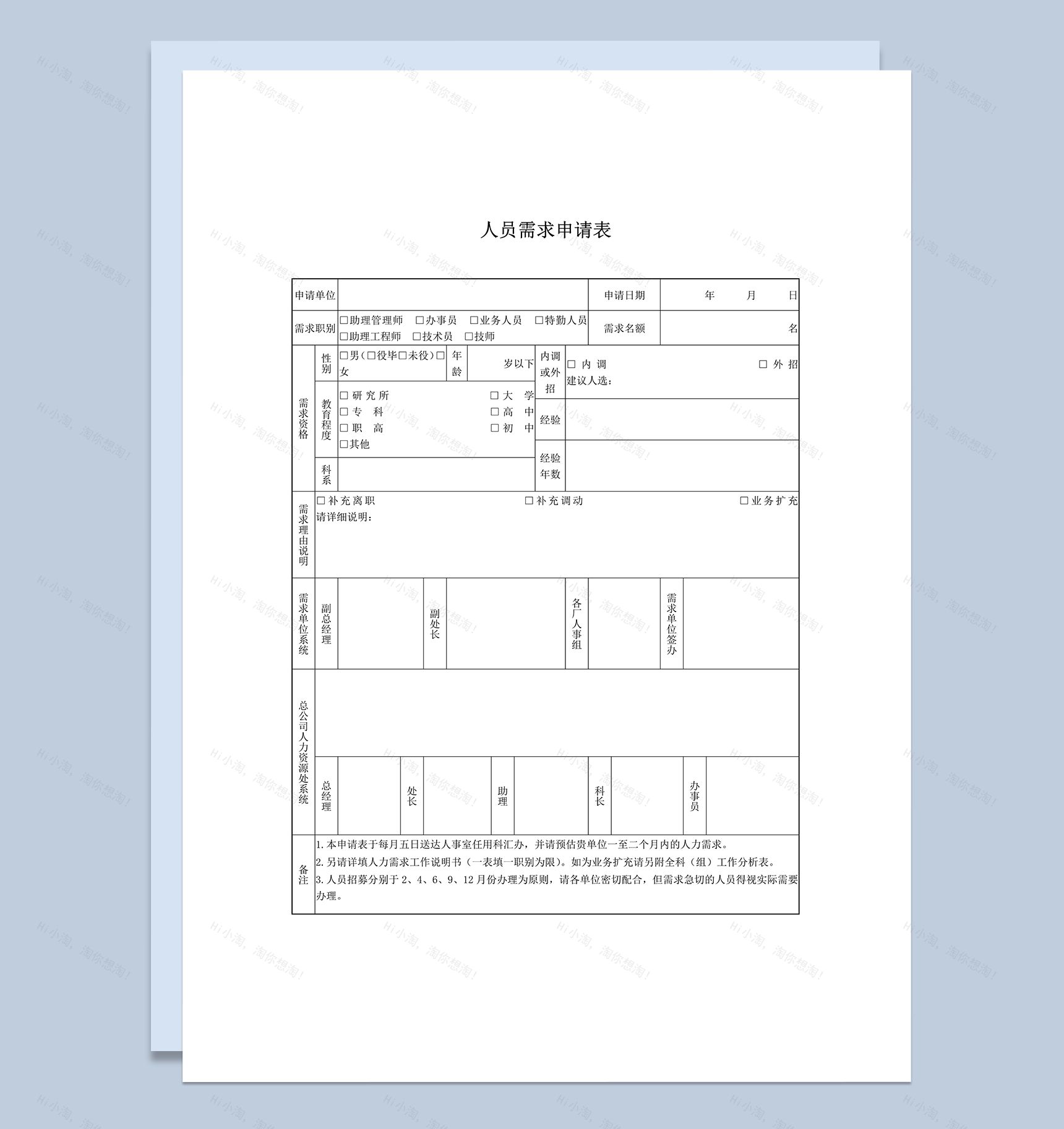 公司人员需求职别调动申请表word模板-1