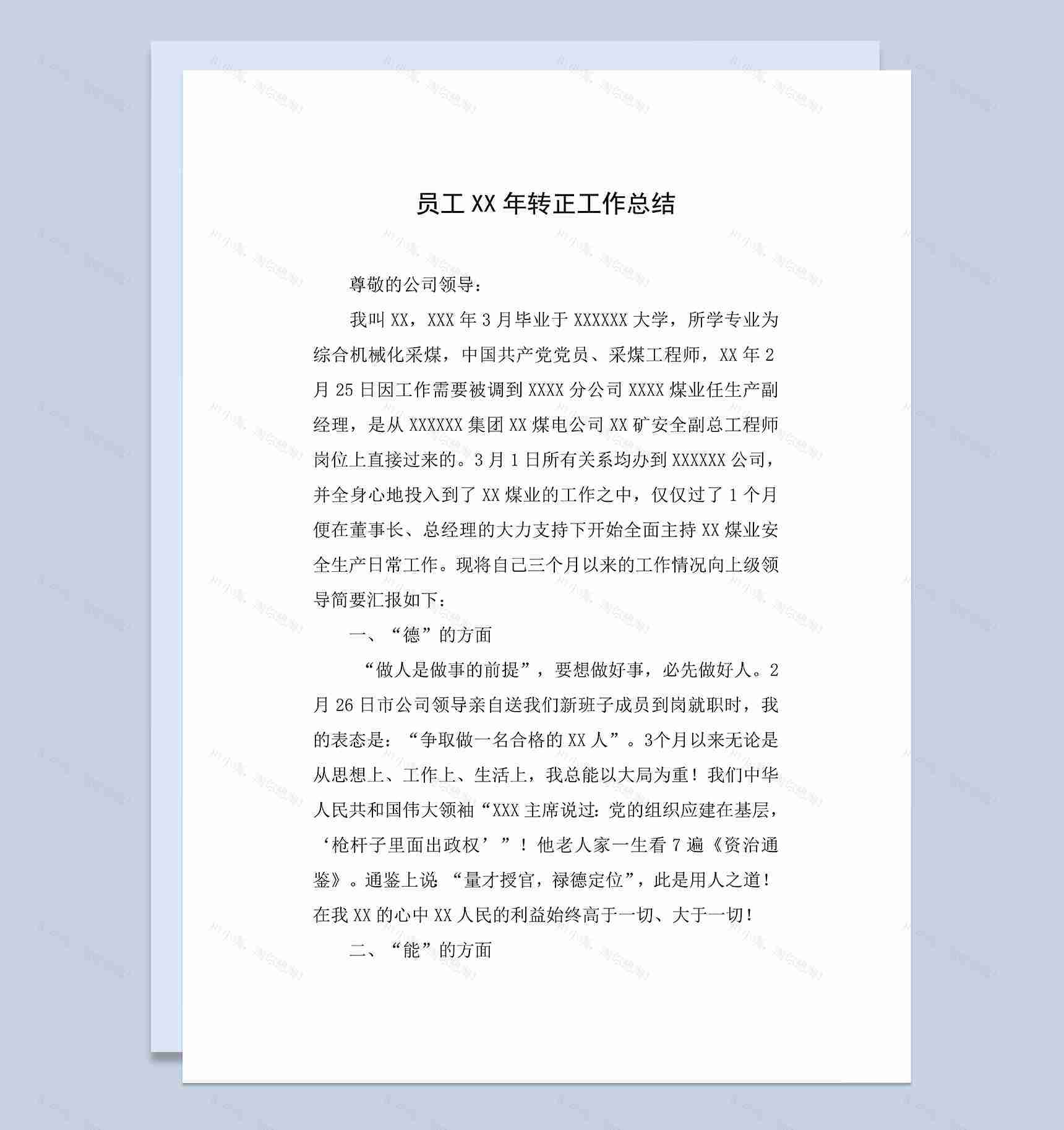 完整全面某集团员工试用期满个人转正年终工作总结Word模板-1
