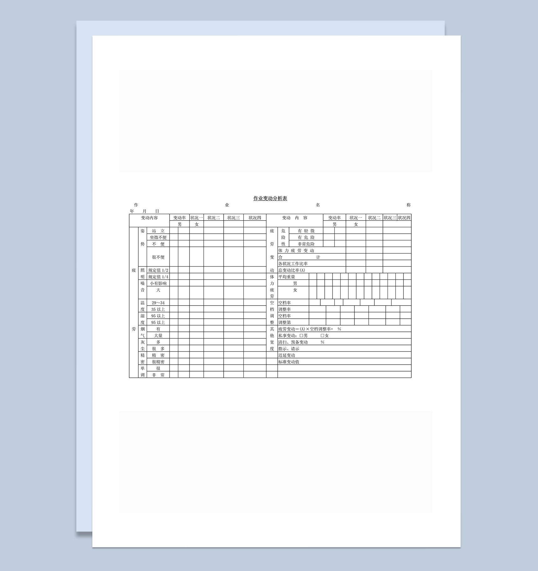 公司部门最重要作业时间分析表word模板