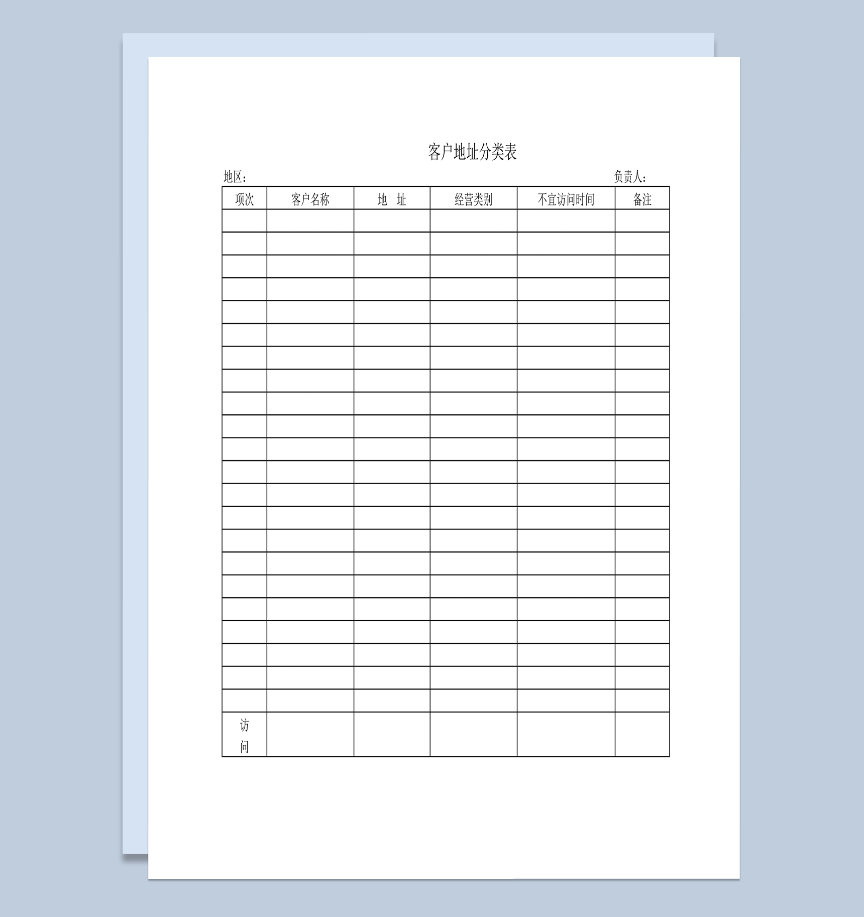 客户交易经营类别地址分类表word模板