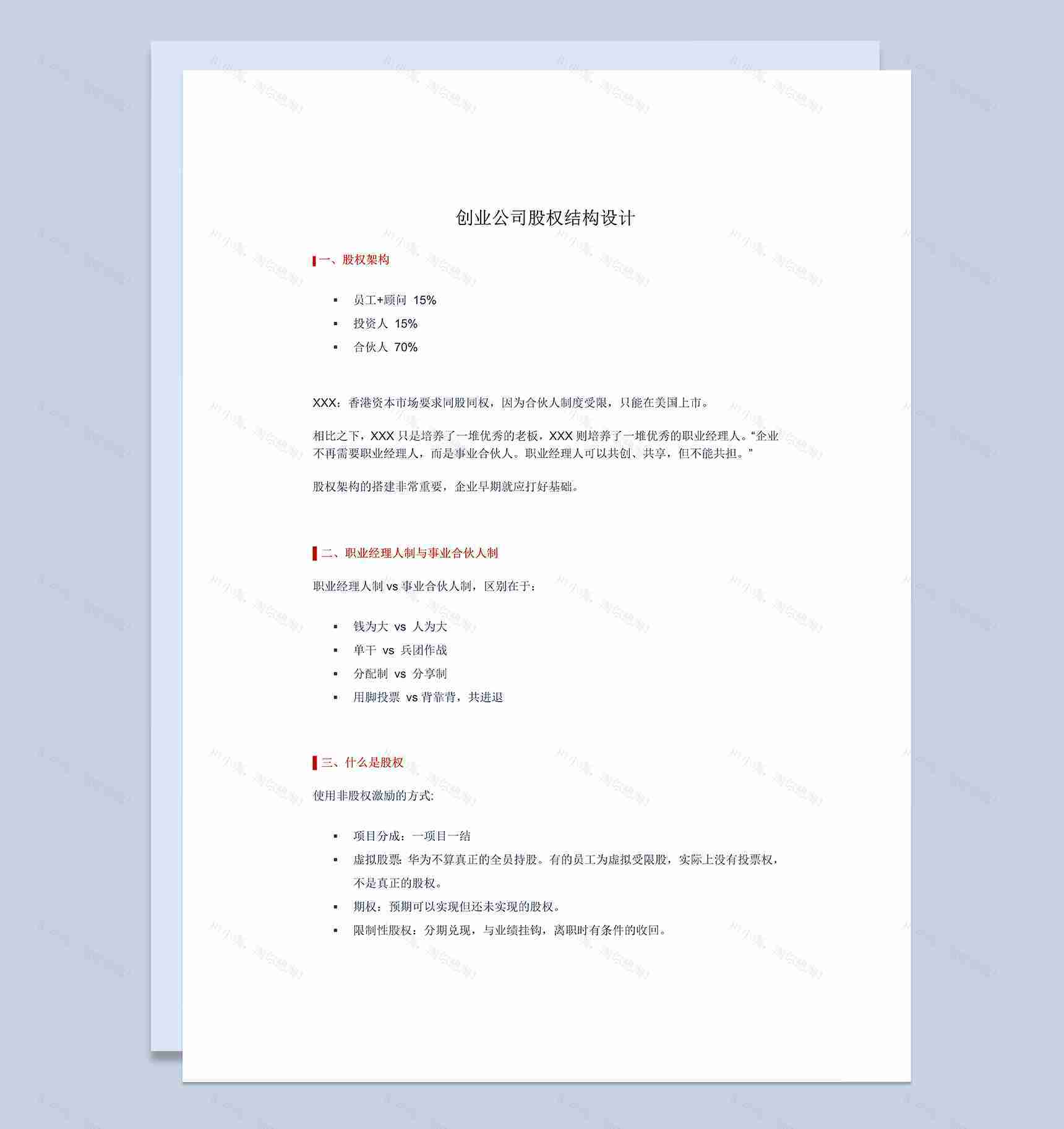 创业公司股权结构设计新公司股权架构设计Word模板-1