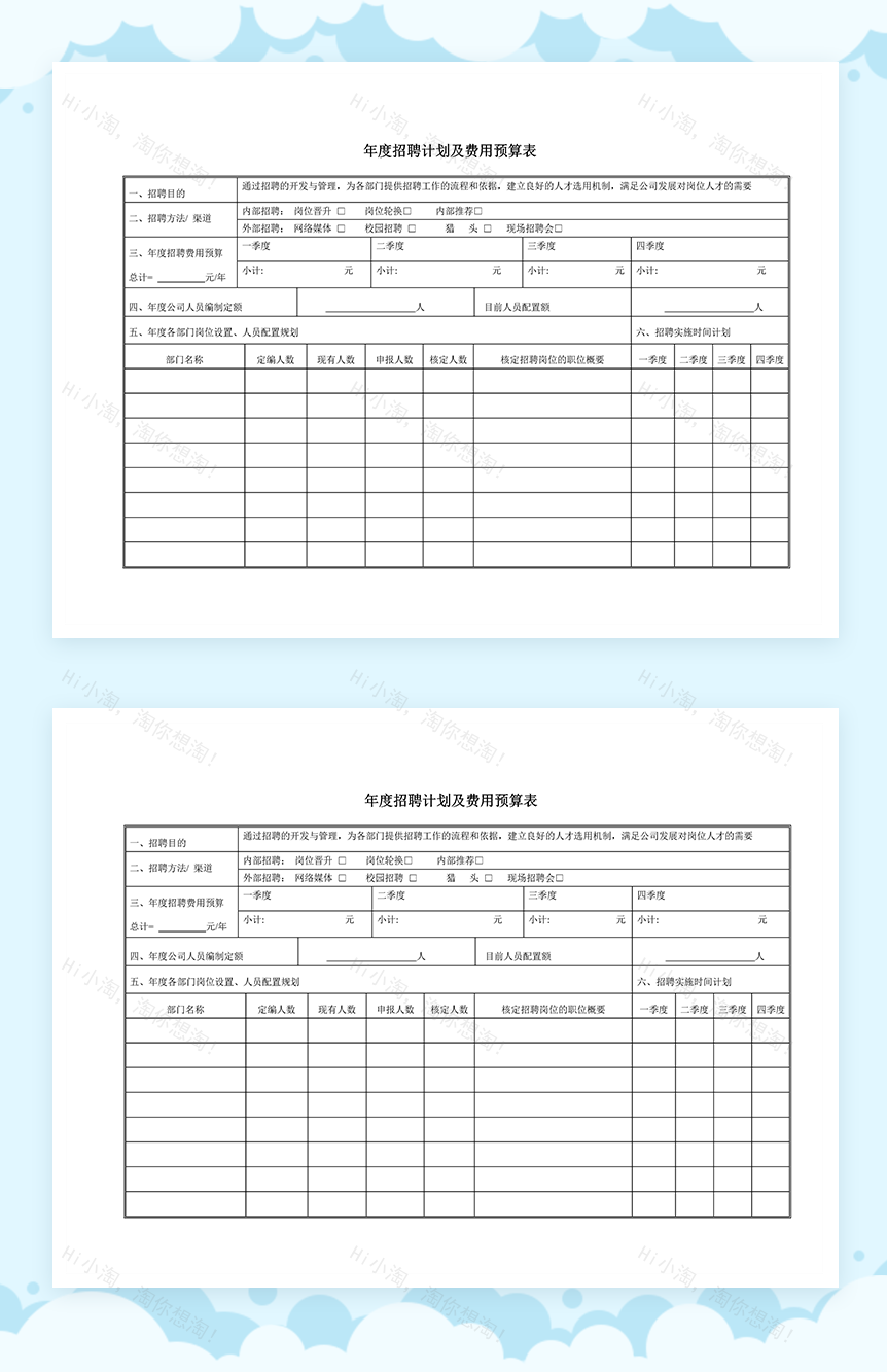 公司年度招聘计划及费用预算表Word模板-1