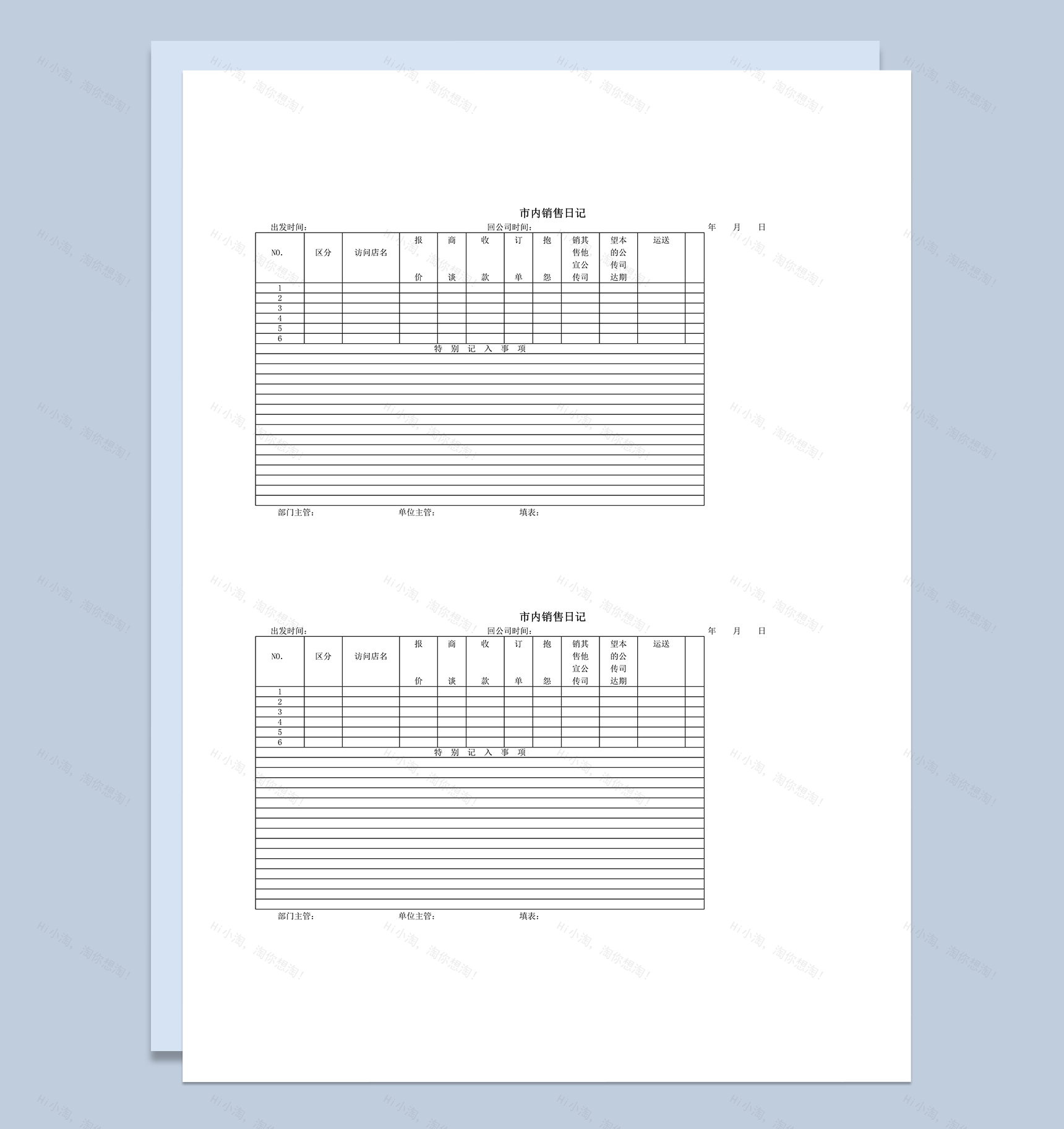 公司市内销售日记统计详情记录表word模板-1