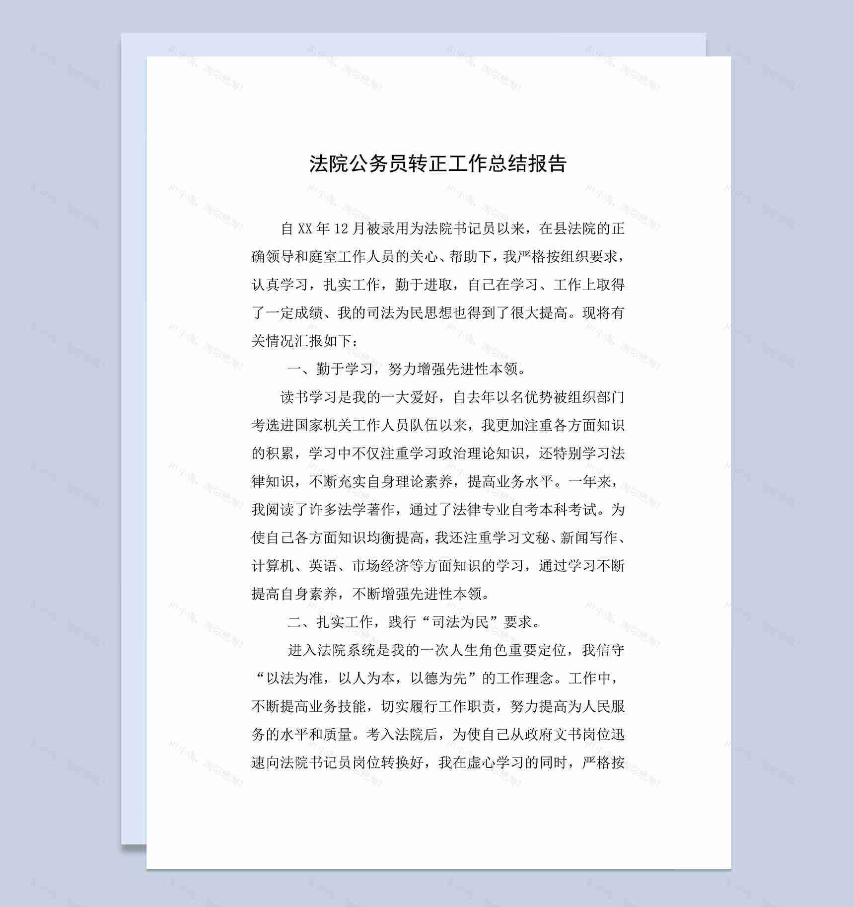 法院公务员个人年终转正工作总结报告Word模板-1