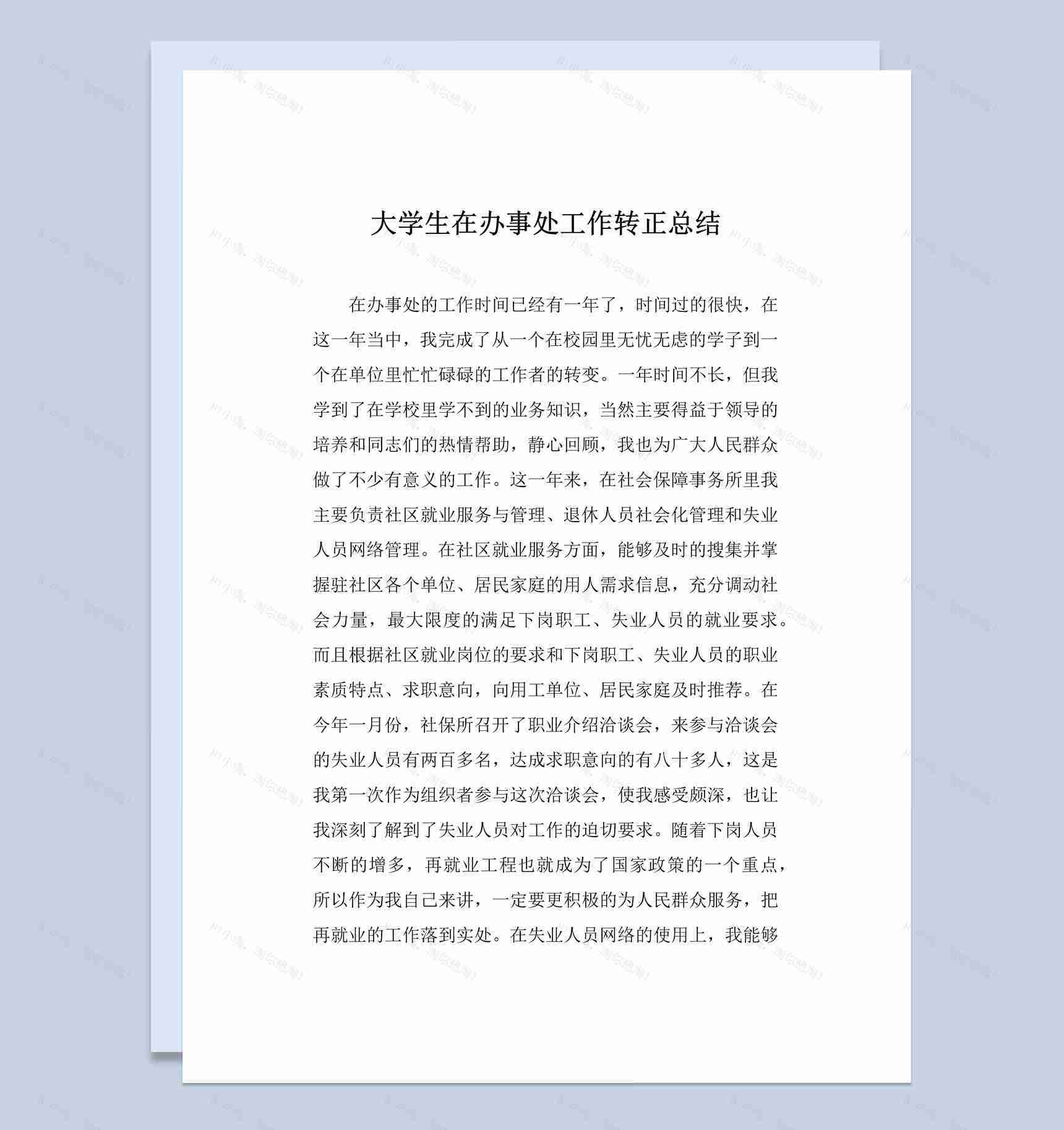 大学生在办事处工作转正工作总结汇报Word模板-1