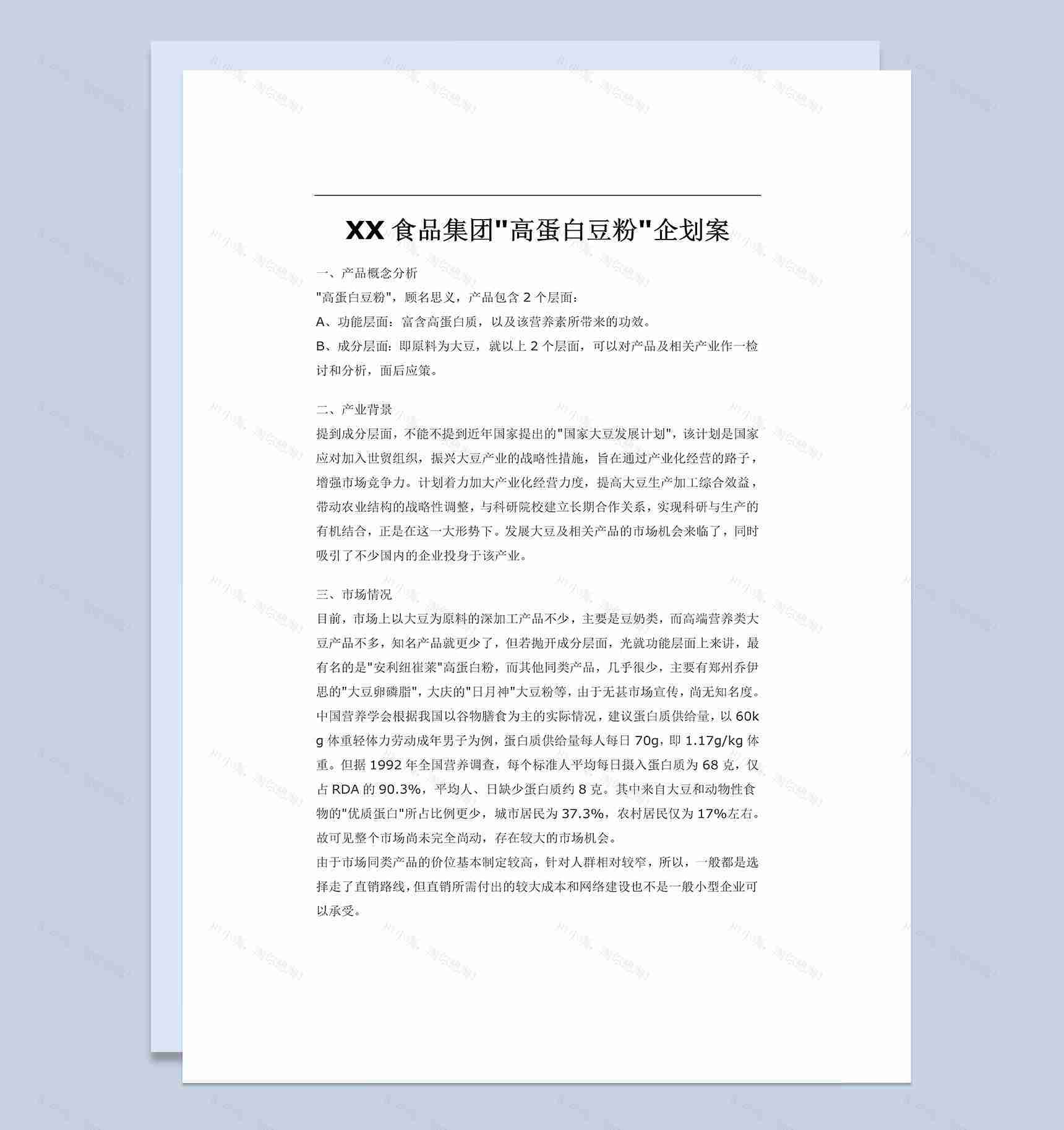 XX食品集团高蛋白豆粉企划案Word模板-1