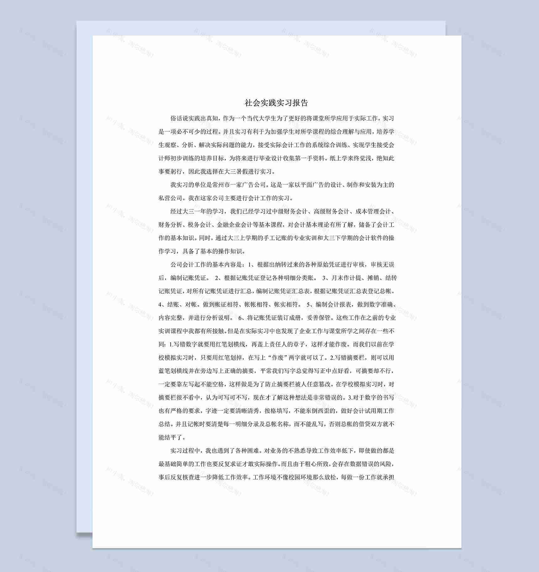 广告公司暑期会计社会实践报告范本Word模板-1