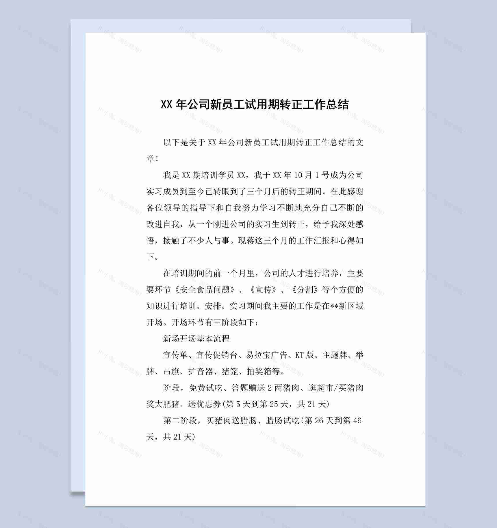 集团企业公司新员工试用期转正工作总结Word模板-1