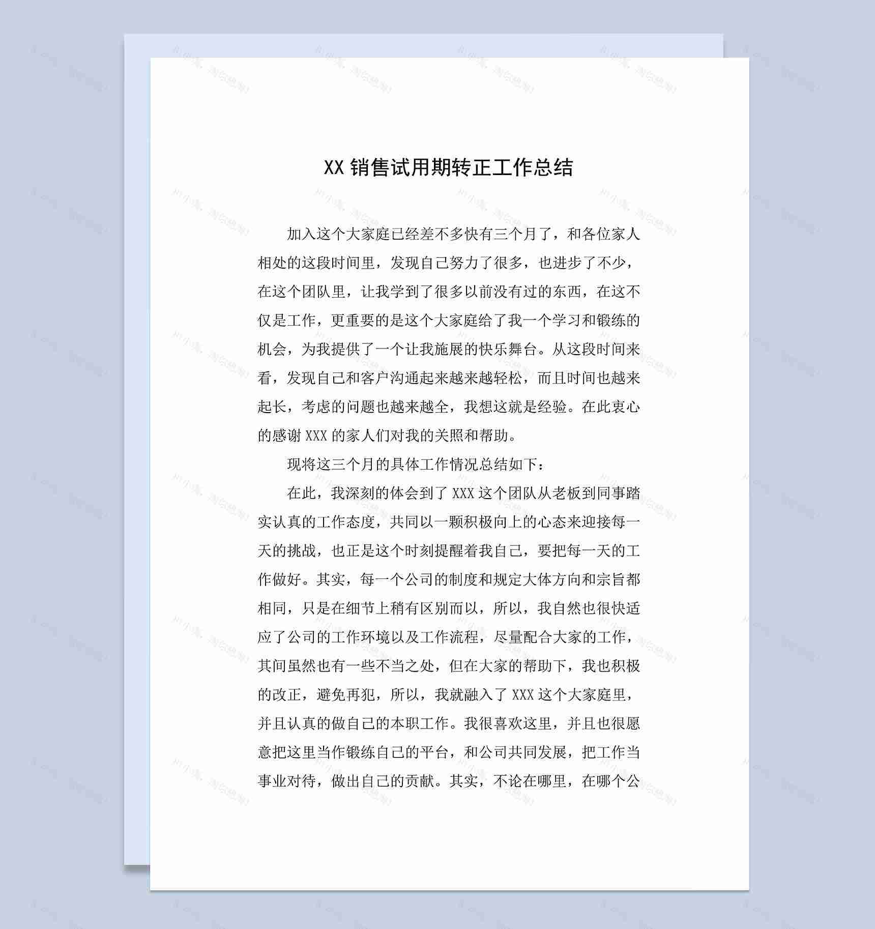 公司销售岗位个人试用期年终转正工作总结Word模板-1