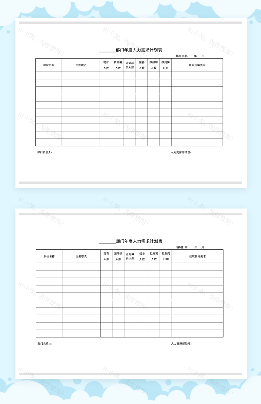 公司某部门年度招聘人力需求计划表Word模板-1