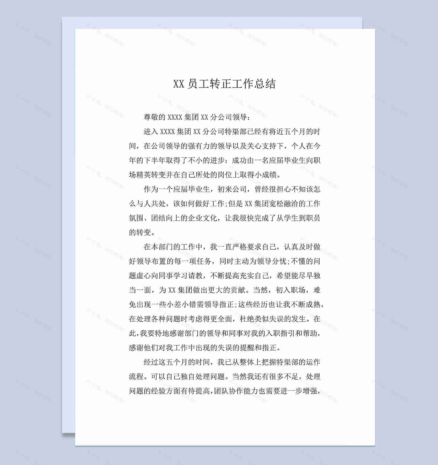 某集团某公司员工个人年终转正工作总结Word模板-1