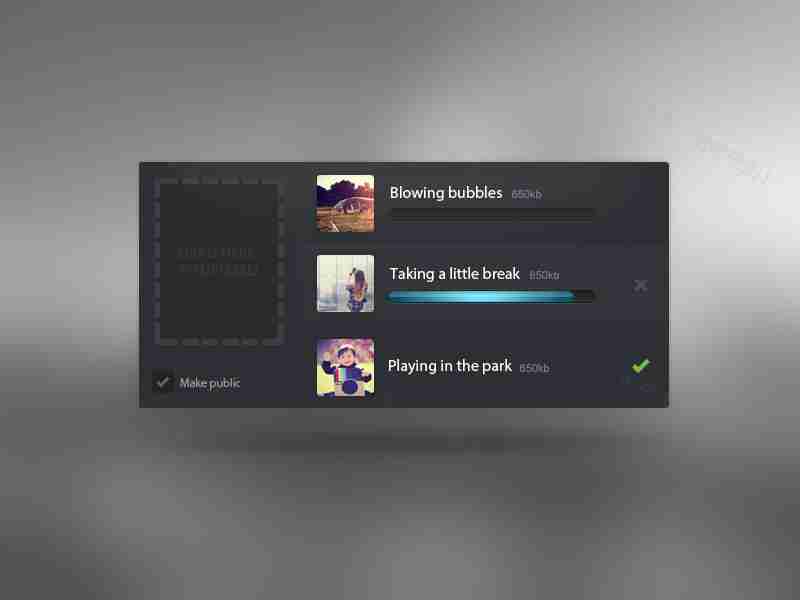 黑色的拖动文件上传页面界面ui素材