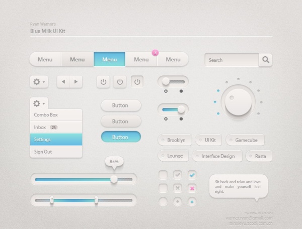 蓝白的网页界面设计UI工具包psd素材下载