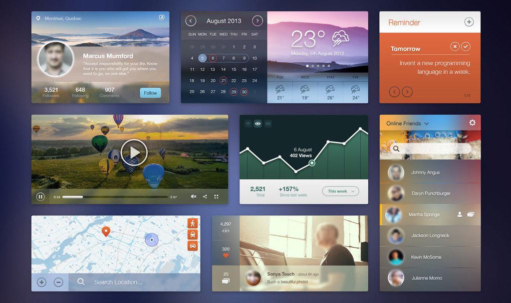 大气的扁平化ui界面设计素材PSD